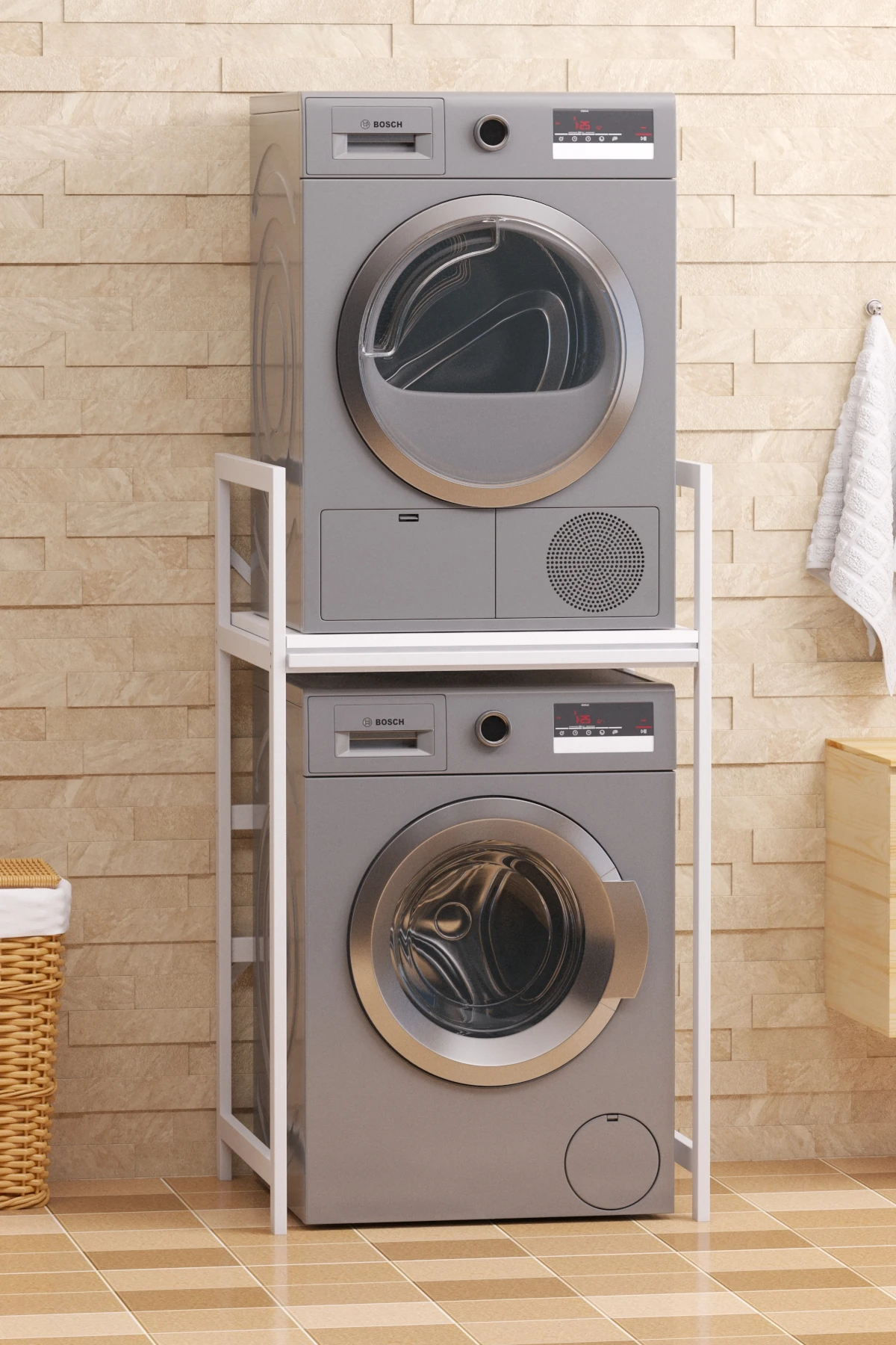 Çamaşır Sepeti Çekmeceli Çamaşır Makinası ve Kurutma Makinası Rafı Çamaşır Makinası Üstü Banyo Düzenleyici Raf