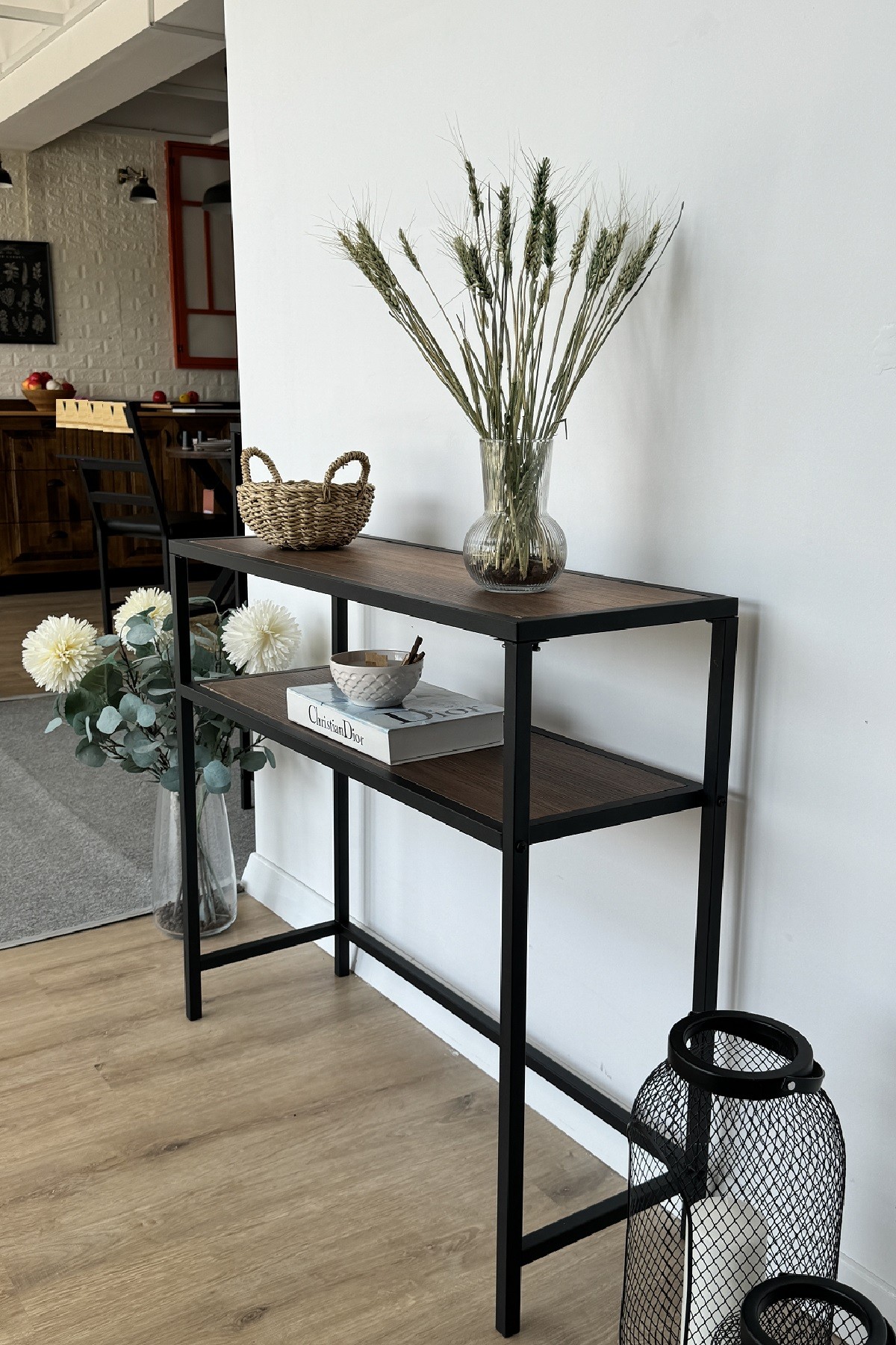 Modern 2 Katlı Metal İskeletli Suntalam Raflı Dresuar Konsol