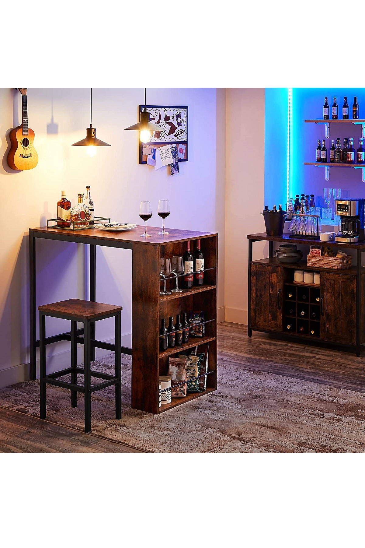 Raflı Metal Ayaklı Mutfak Masası Bar Masası Çok Amaçlı Masa