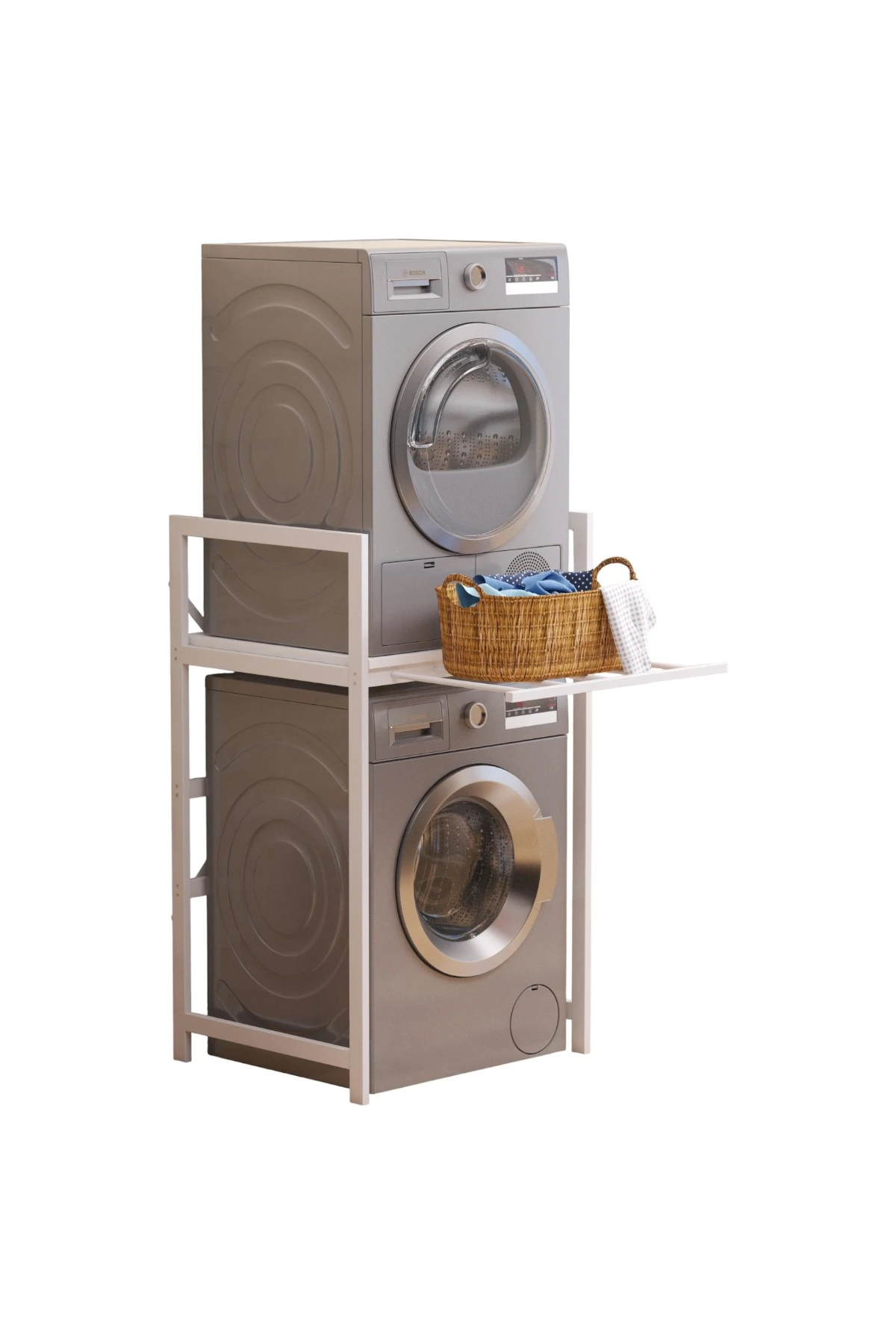 Çamaşır Sepeti Çekmeceli Çamaşır Makinası ve Kurutma Makinası Rafı Çamaşır Makinası Üstü Banyo Düzenleyici Raf