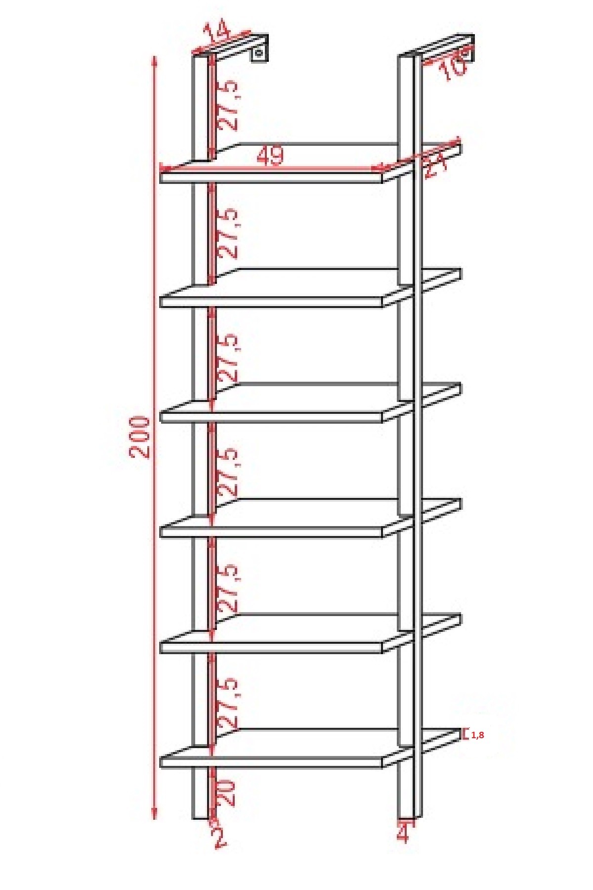 Ahşap Dekoratif Tasarım 6 Katlı Duvar Rafı Çiçeklik Kitaplık Aksesuar Rafı
