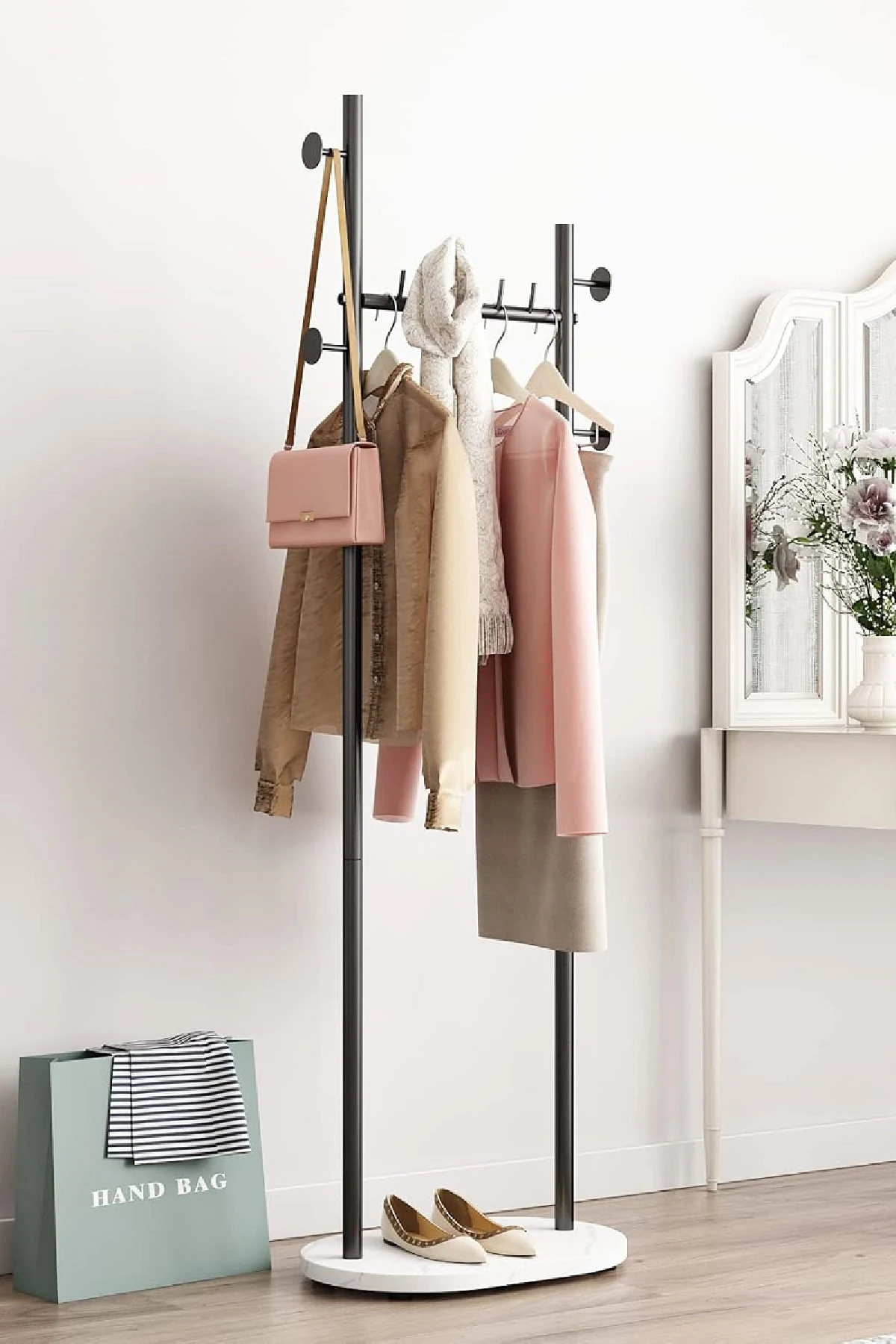 Metal Ayaklı Askılık Elbise Askısı Portmanto Konfeksiyon Elbise Askılığı