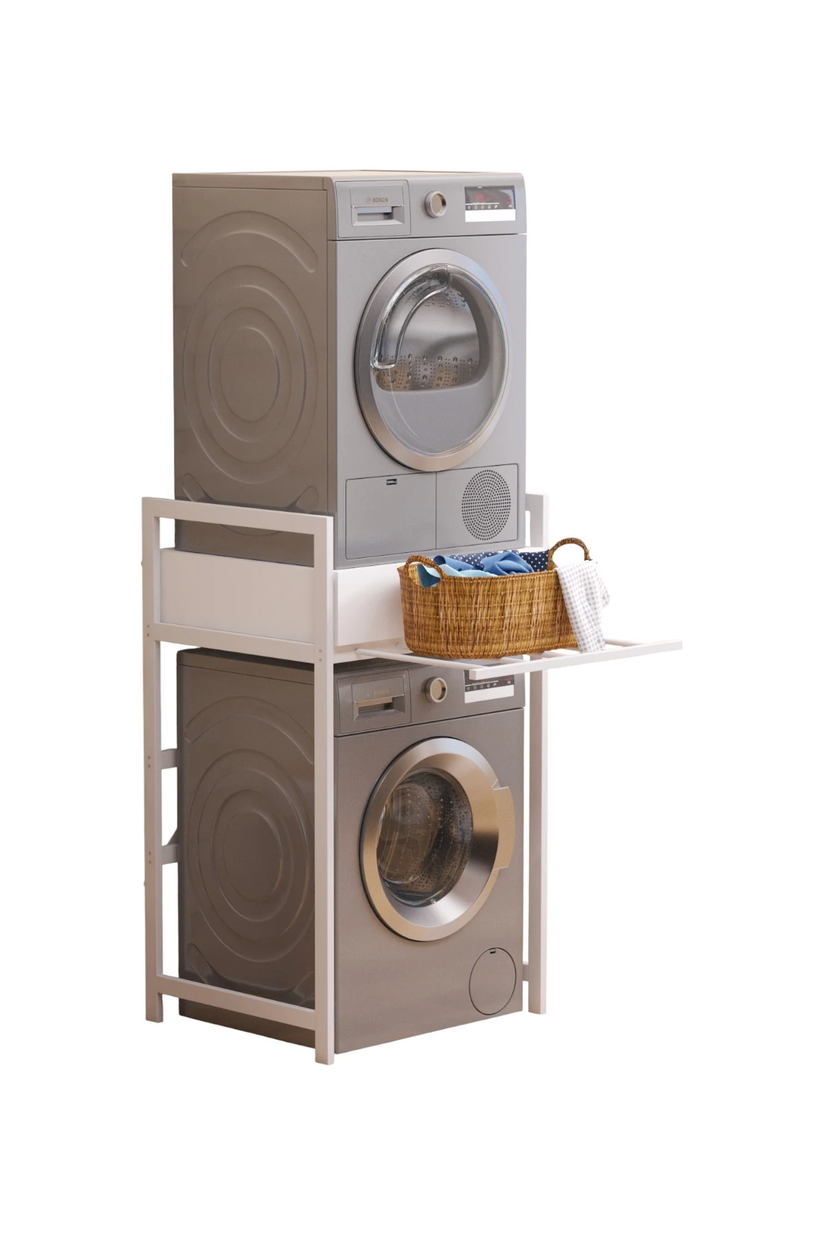 Çamaşır Sepeti Çekmeceli Çamaşır Makinası ve Kurutma Makinası Rafı Çamaşır Makinası Üstü Banyo Düzenleyici Raf