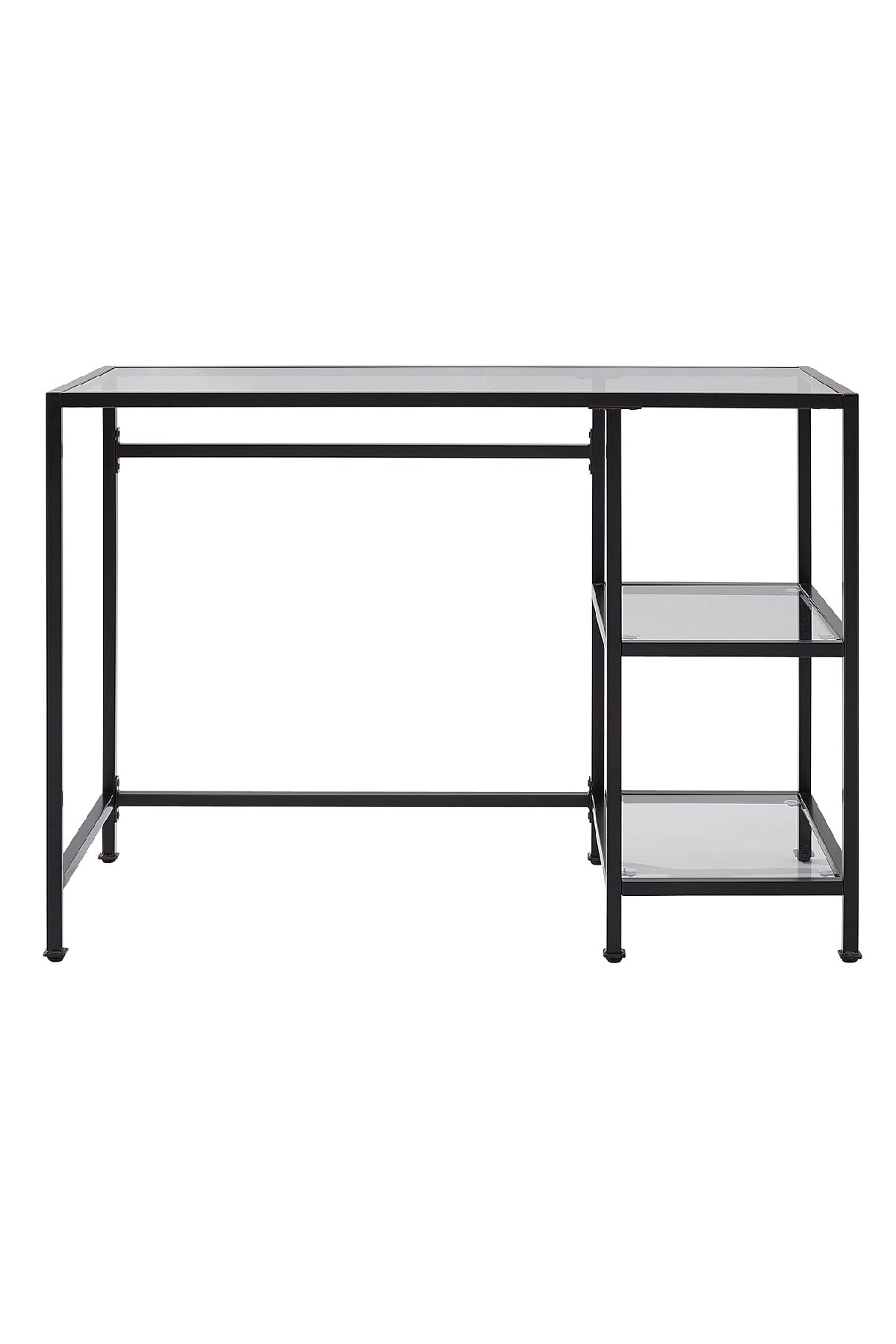 Modern Raflı Metal İskeletli Temper Camlı Çalışma Masası Makyaj Masası