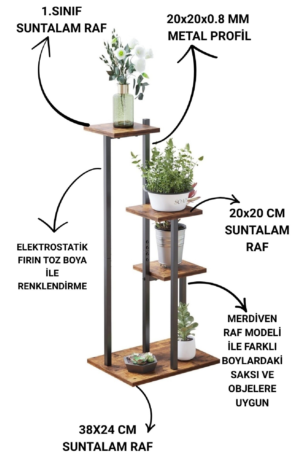 Metal İskeletli Saksılık Çiçek Rafı Aksesuar ve Bitki Rafı Ve Stand