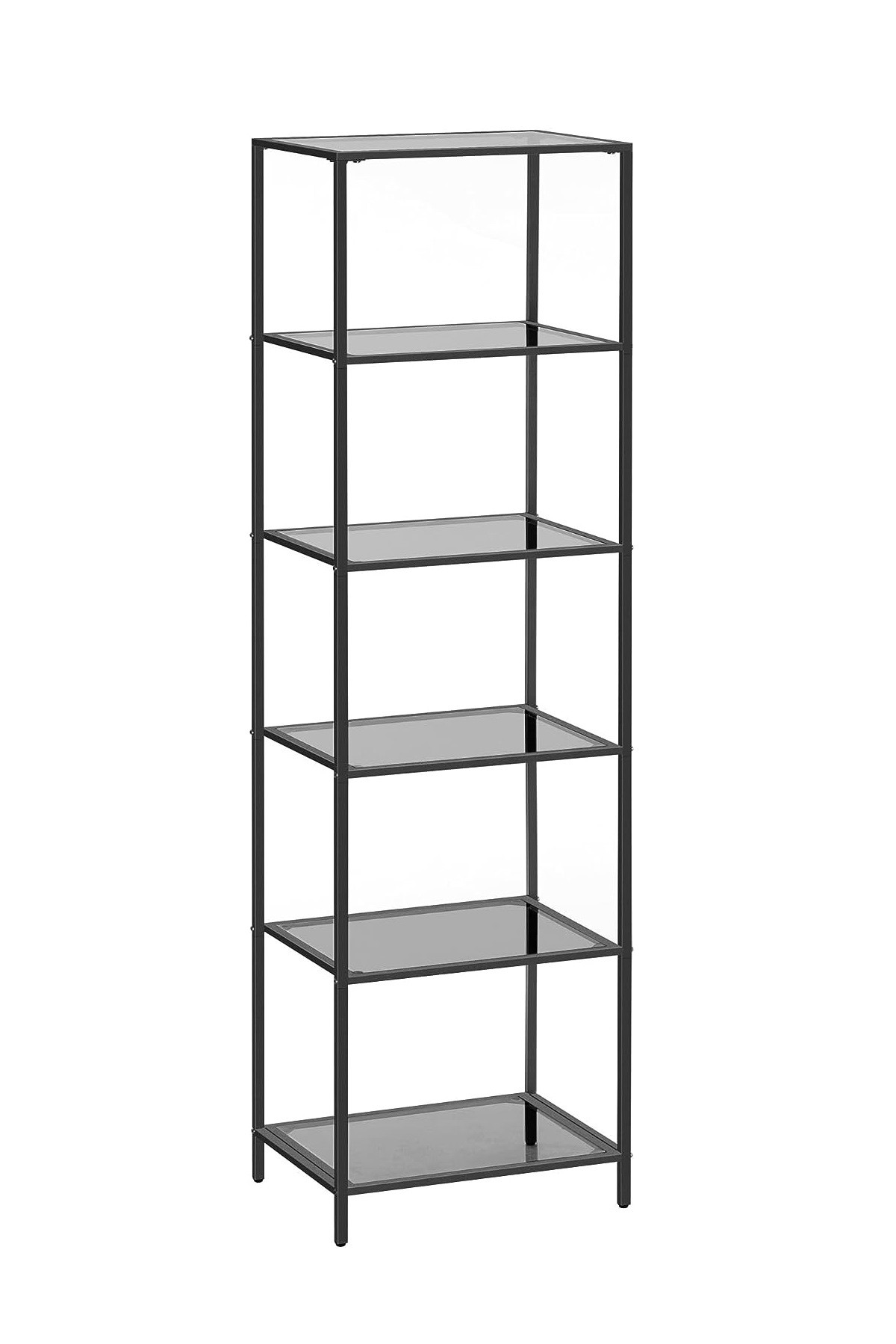 Modern 6 Katlı Metal İskeletli Cam Raflı Kitaplık Aksesuar Rafı