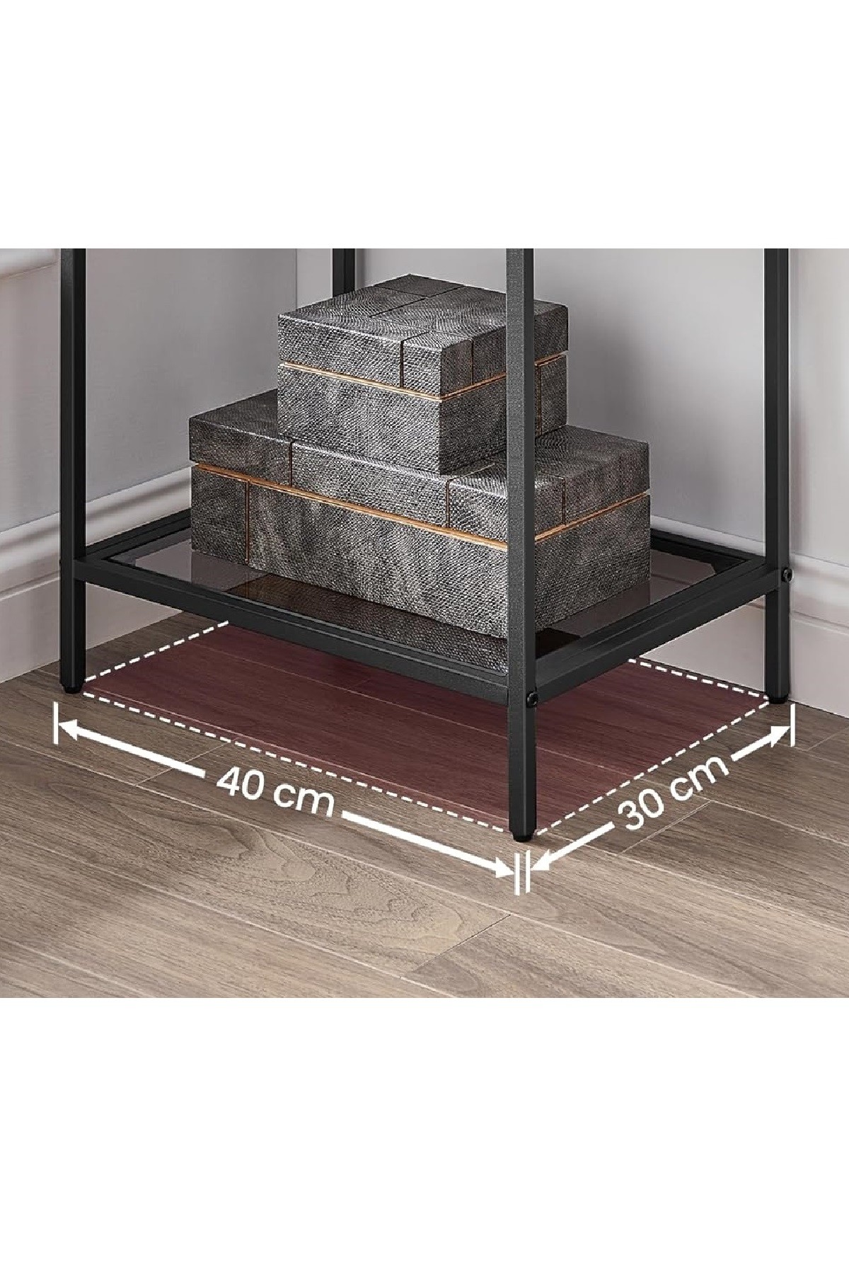 Modern 6 Katlı Metal İskeletli Cam Raflı Kitaplık Aksesuar Rafı