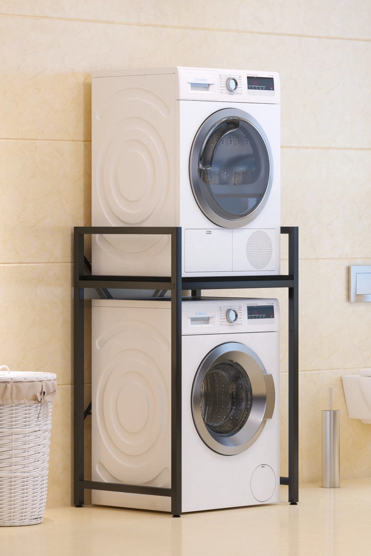 Çamaşır Makinası ve Kurutma Makinası Rafı Çamaşır Makinası Üstü Banyo Düzenleyici Raf - Siyah