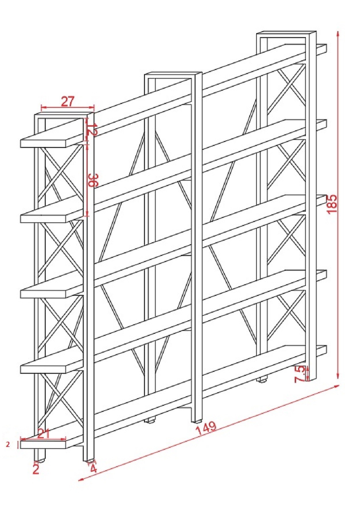 Ahşap Masif 5 Katlı Metal İskelet Raf Kitaplık Dosya Rafı Ofis Rafı Kitaplık Aksesuar Rafı