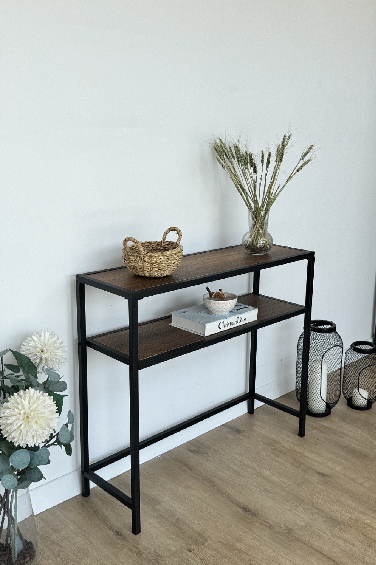 Modern 2 Katlı Metal İskeletli Suntalam Raflı Dresuar Konsol