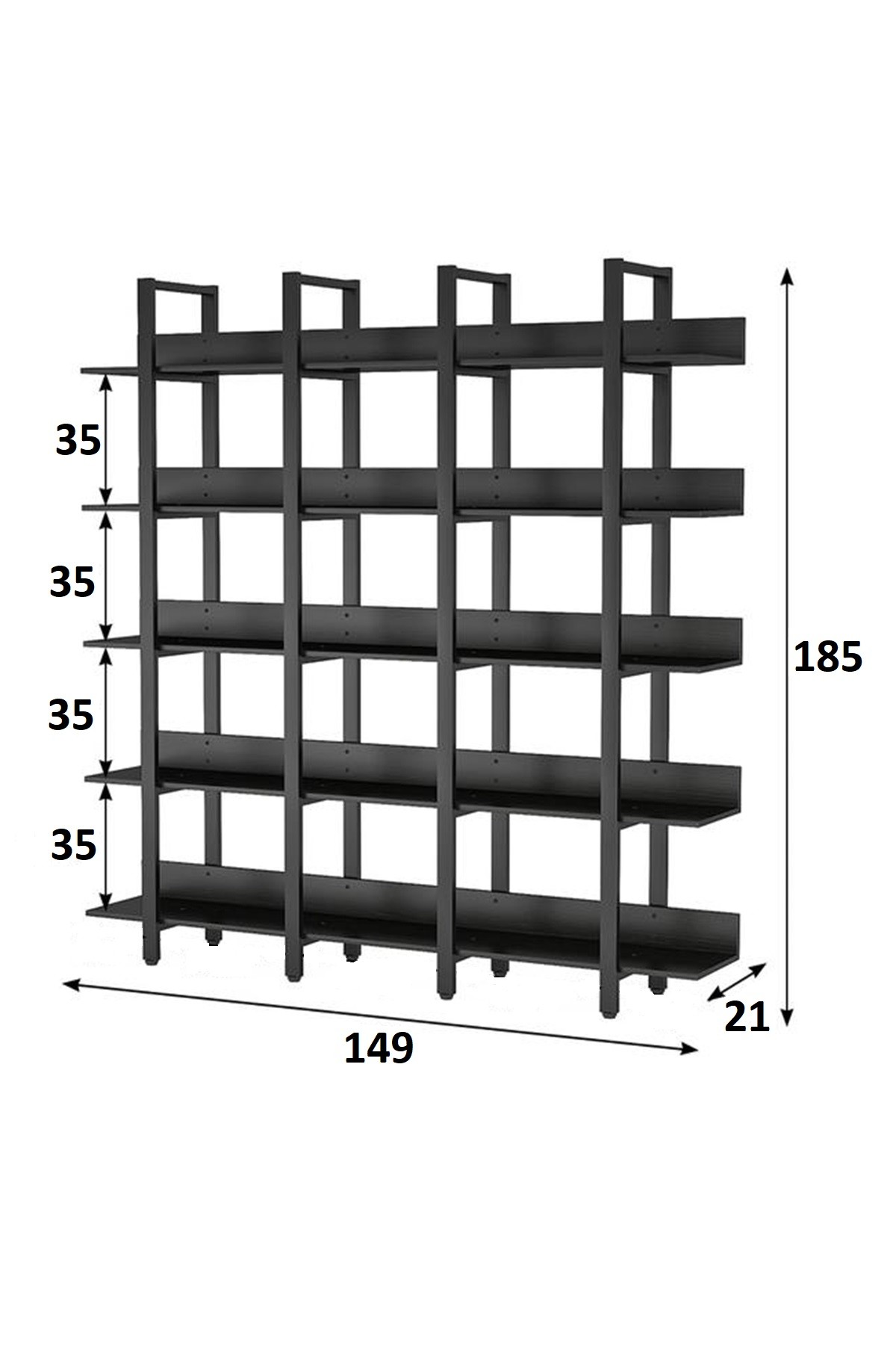 Dekoratif Tasarım 5 Katlı Kitaplık Metal İskeletli Raf Aksesuar Rafı