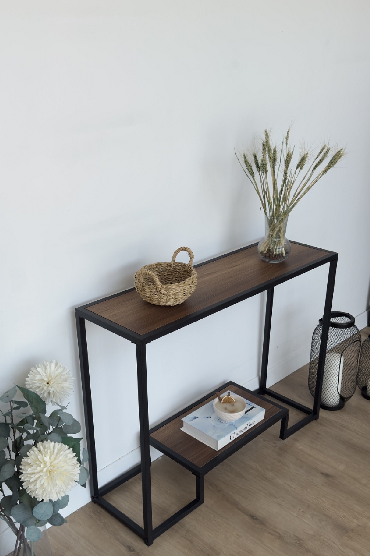 Modern 2 Katlı Metal İskeletli Suntalam Raflı Dresuar Konsol