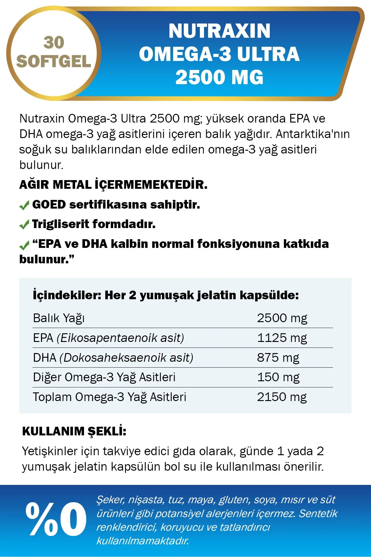 Nutraxin Omega-3 Ultra 2500 mg 30 Yumuşak Kapsül