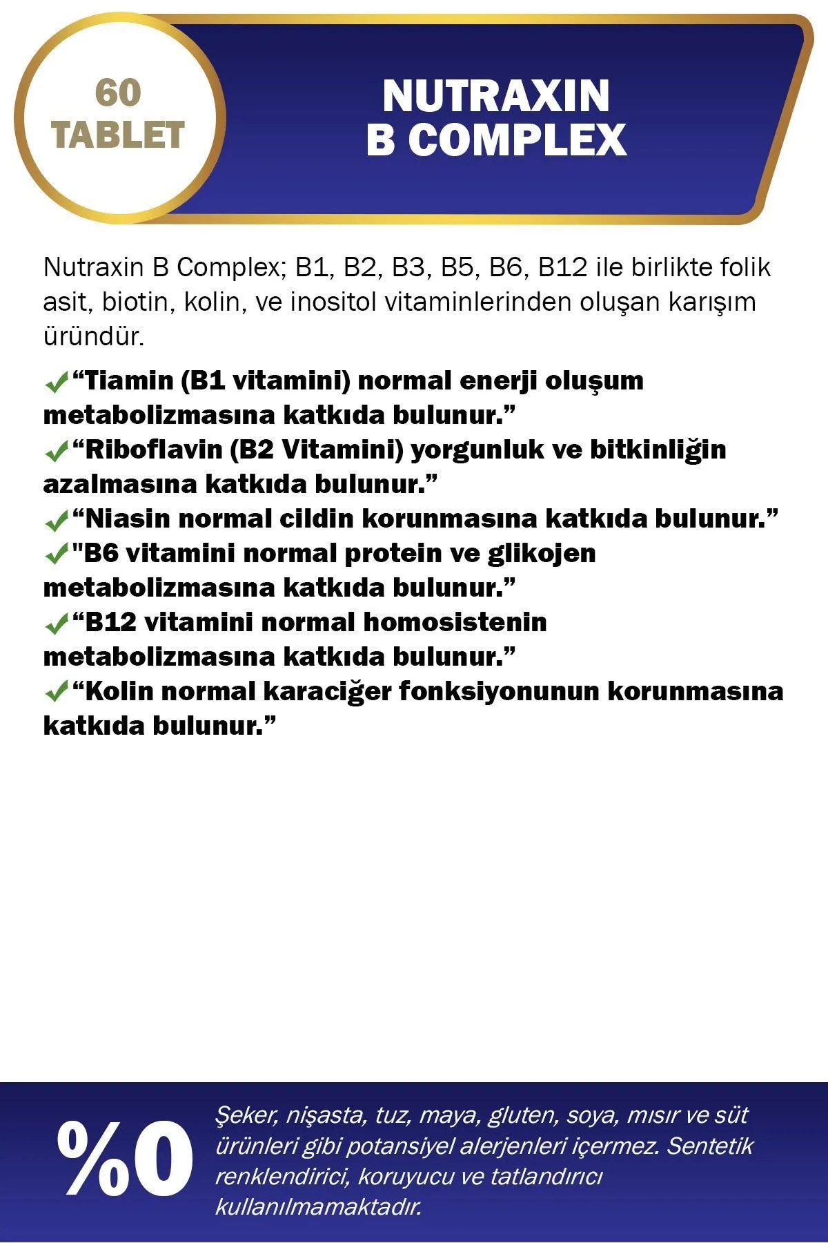 Nutraxin B Vitamin Complex 60 Kapsül
