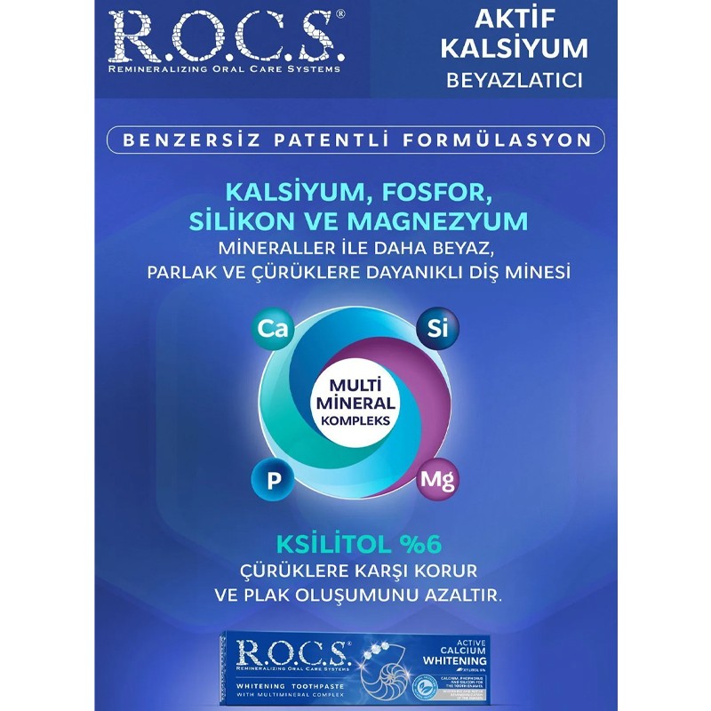 Rocs Aktif Kalsiyum Beyazlatıcı Diş Macunu 75ml