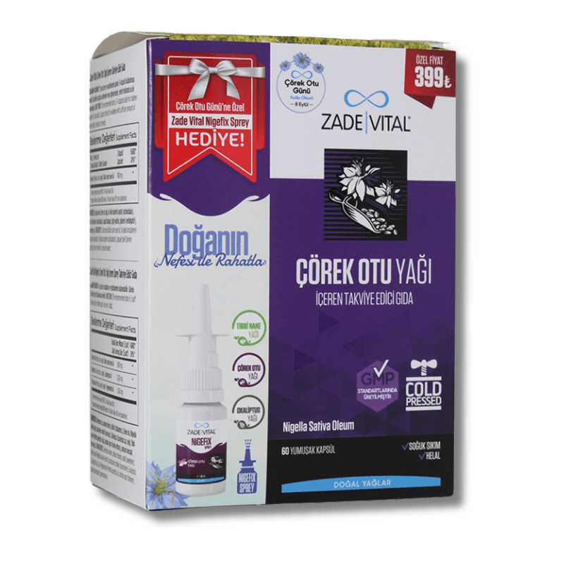 Zade Vital Çörek Otu Yağı 60 Kapsül + Nigefix Sprey 10 ml Hediye
