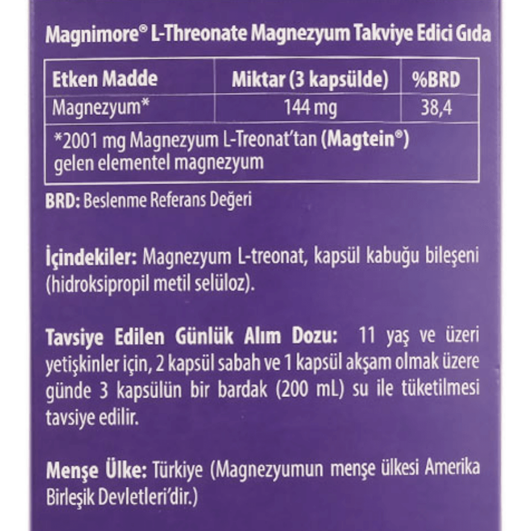 Magnimore L-Threonate Magnezyum Takviye Edici Gıda 90 Kapsül