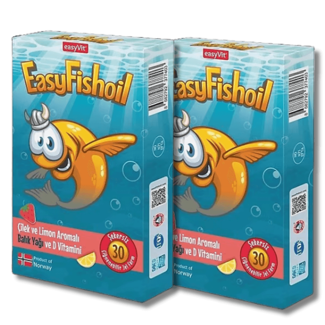 Easyvit EasyFish Oil Çilek ve Limon Aromalı Balık Yağı ve D Vitamini 30 Çiğnenebilir Jel 2'li
