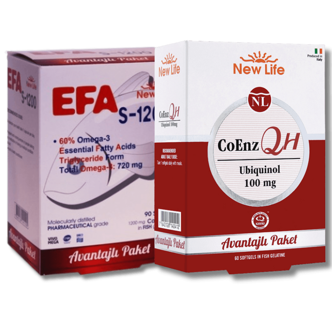 New Life CoEnz QH 100 mg 60 Yumuşak Kapsül + New Life EFA S-1200 Balık Yağı İçeren Takviye Edici 90 Kapsül