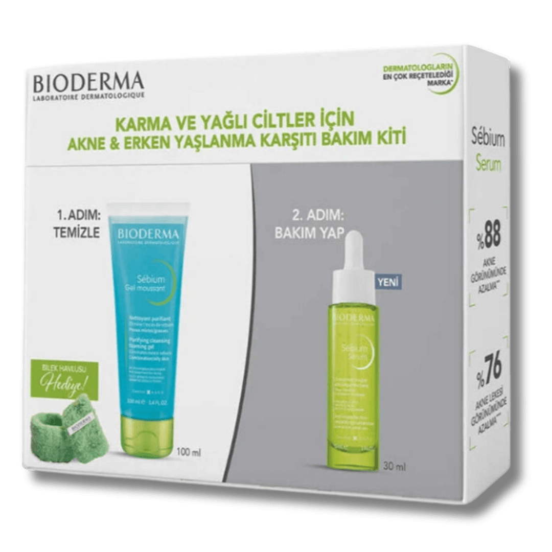 Bioderma Karma ve Yağlı Ciltlere Özel Erken Yaşlanma Karşıtı Bakım Kiti (Bilek Havlusu Hediyeli)