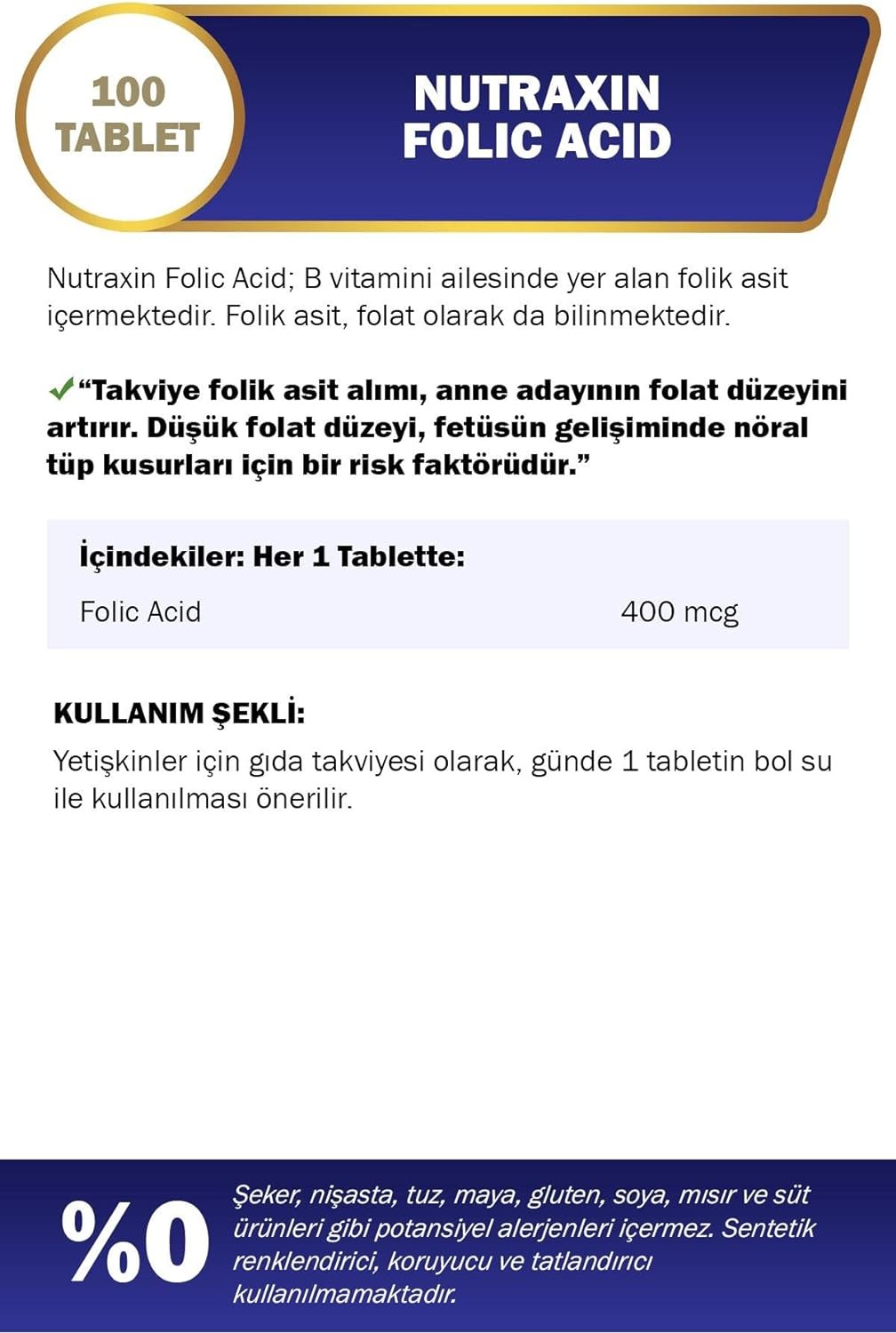 Nutraxin Folic Acid 100 Tablet