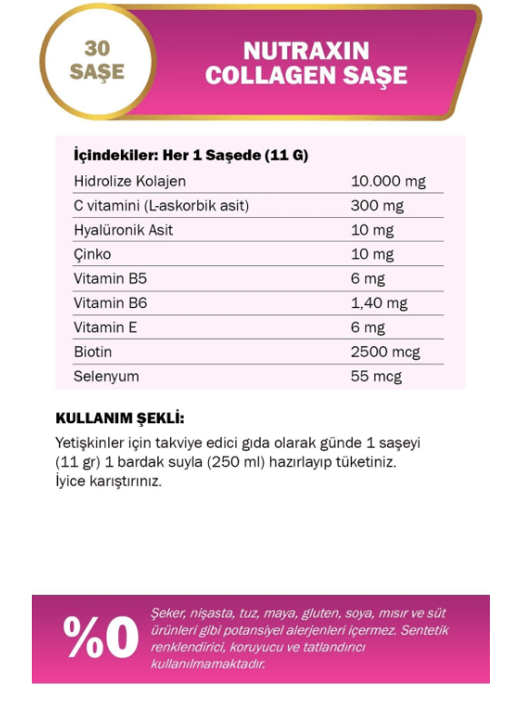 Nutraxin Collagen Gold Quauty Takviye Edici Gıda 30 Saşe