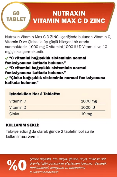 Nutraxin Vitamin Max C.D Çinko 60 Tablet