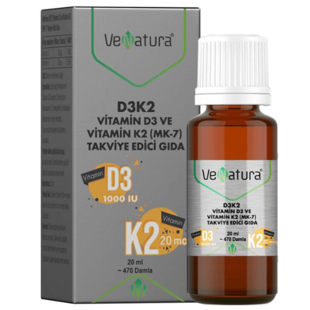 VeNatura D3K2 Vitamin D3 Ve Menaquinon 7 Takviye Edici Gıda 20 ml
