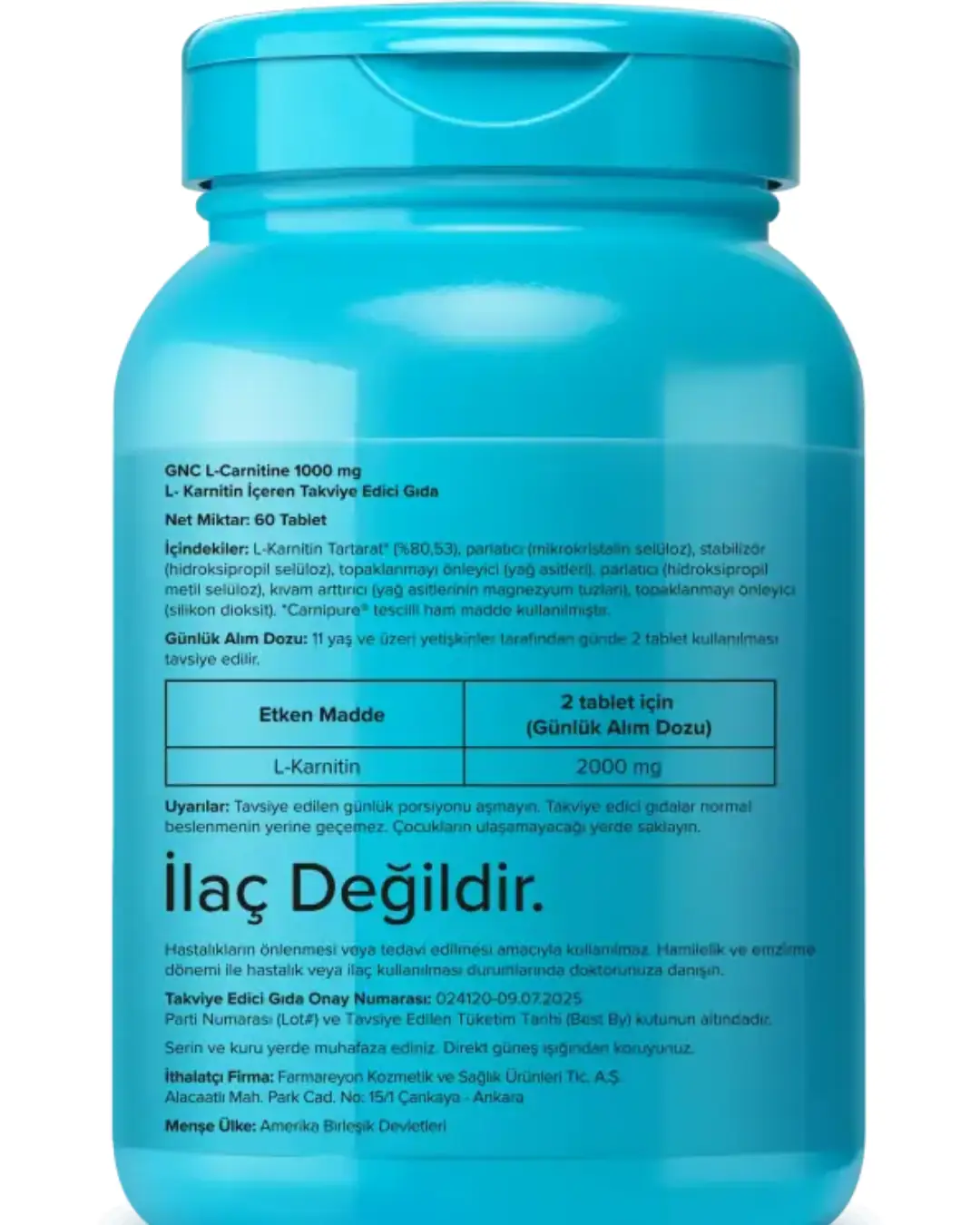 l carnitine storage GNC L-Carnitine 1000 mg – 60 Tablet
