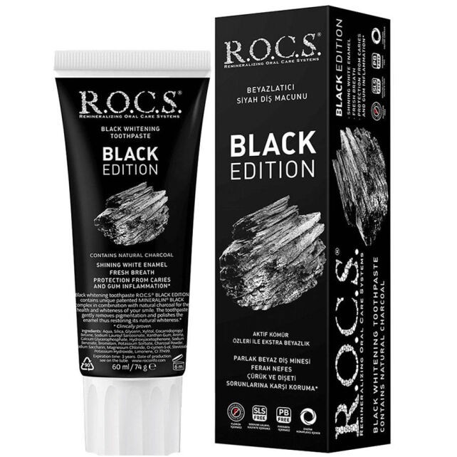 Rocs Black Beyazlatıcı Siyah Diş Macunu 60ml Kömür özlü beyazlatıcı diş macunu