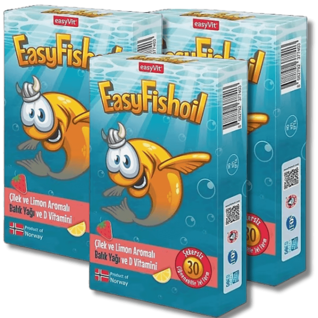 EasyFishOil Çilek ve Limon Aromalı Balık Yağı ve D Vitamini 30 Çiğnenebilir Jel 3'lü