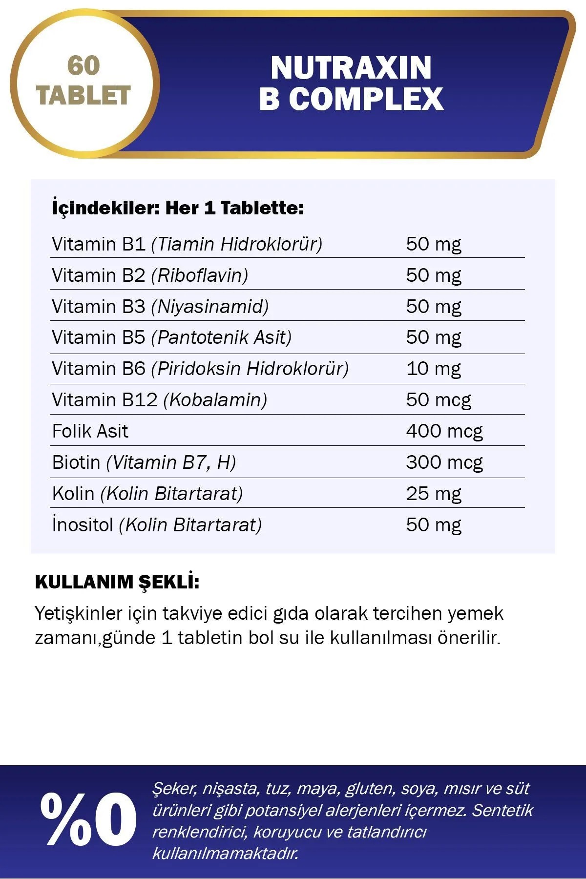 Nutraxin B Vitamin Complex 60 Kapsül