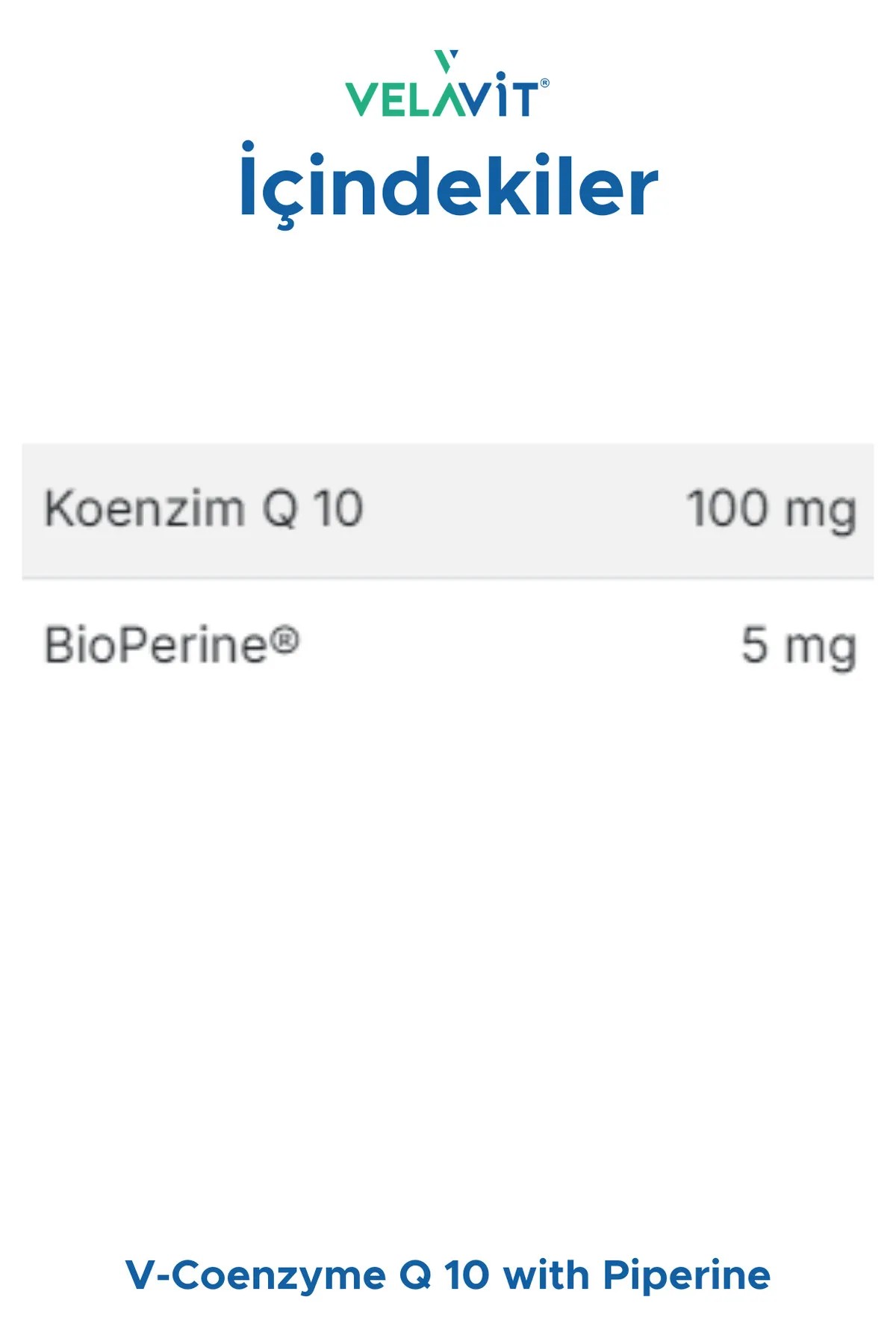 Velavit V-Coenzyme Q10 With Piperine 30 Kapsül