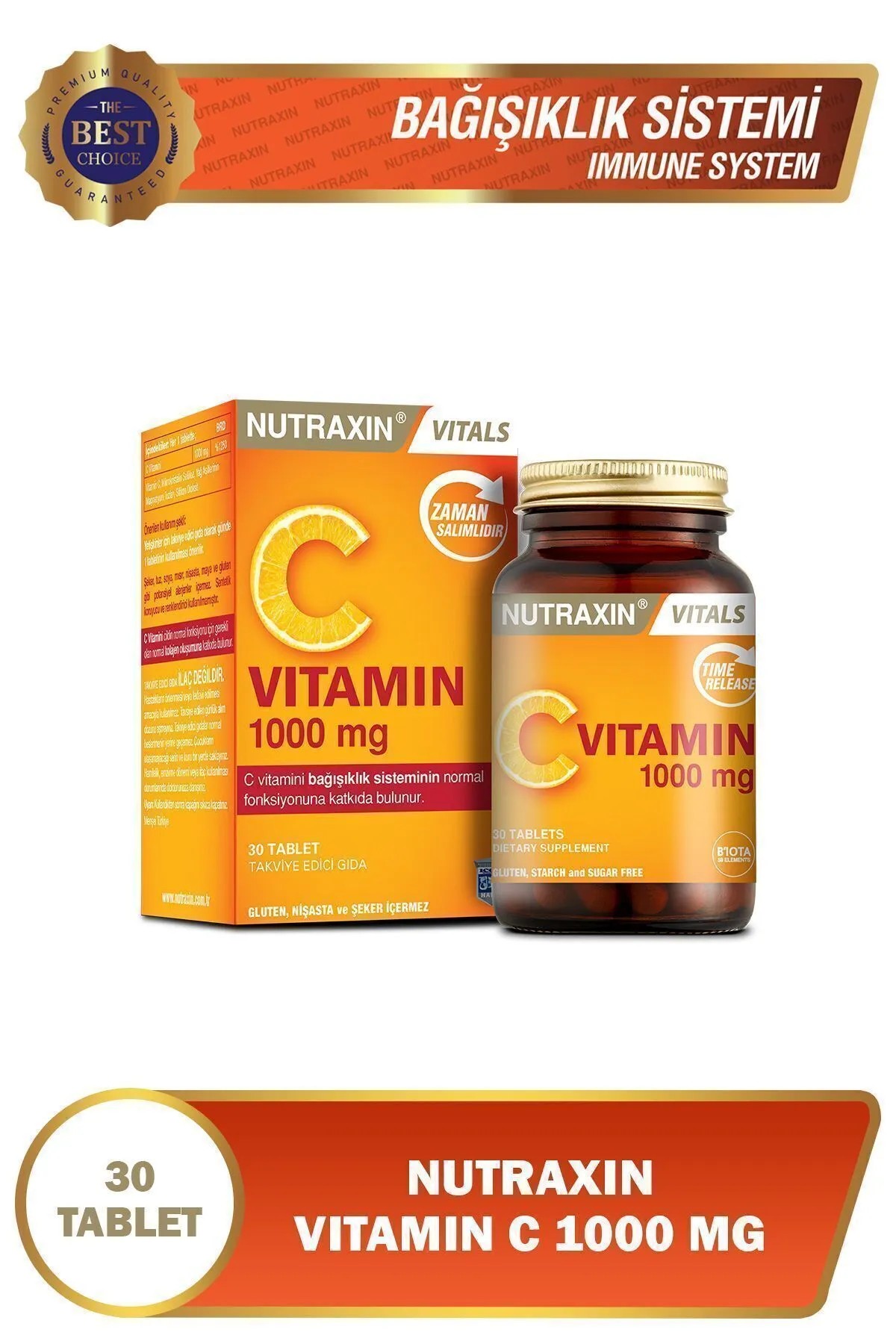 Nutraxin Vitamin C 1000 mg Takviye Edici Gıda 30 Tablet