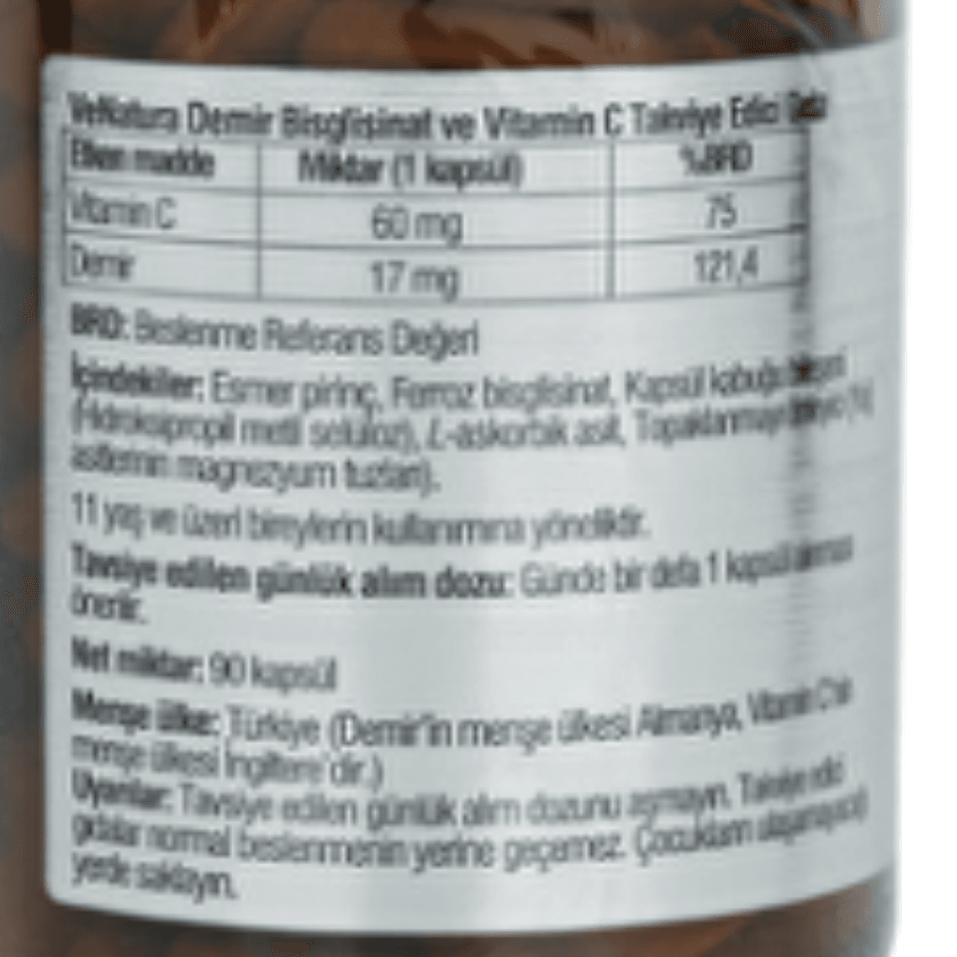 VeNatura Demir Bisglisinat ve Vitamin C 90 Kapsül