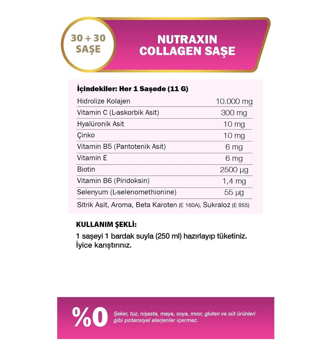 Nutraxin Collagen Gold Quality Hidrolize Kolajen 60 Saşe