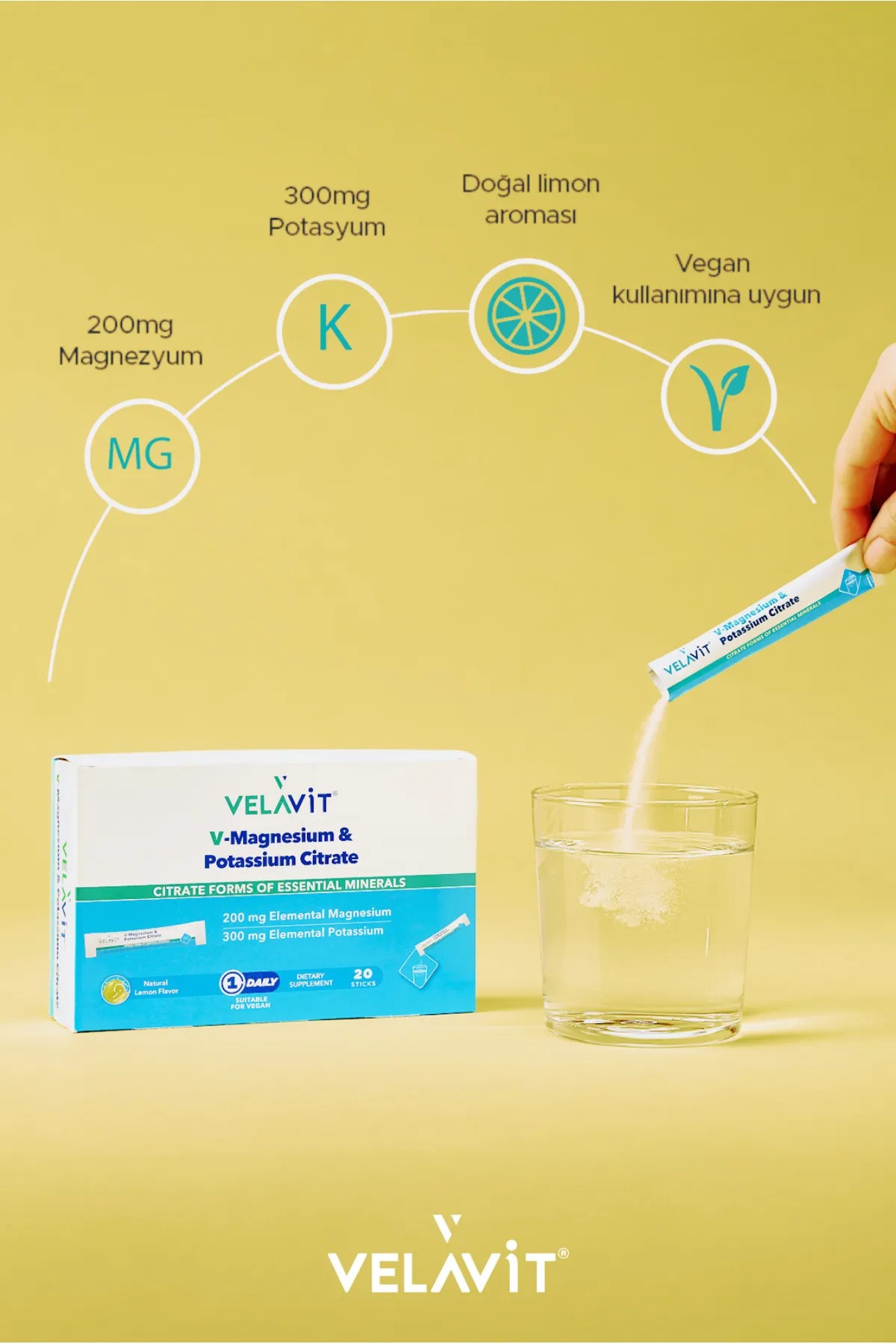 Velavit V-Magnesium & Potassium Citrate 20 Saşe