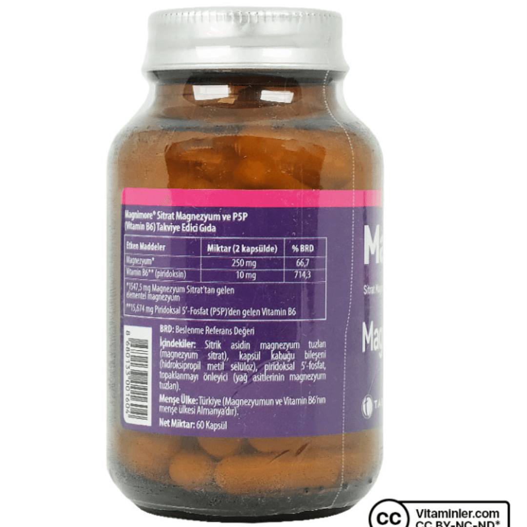 Magnimore Magnesium Citrate ve P5P (Vitamin B6) 60 Kapsül