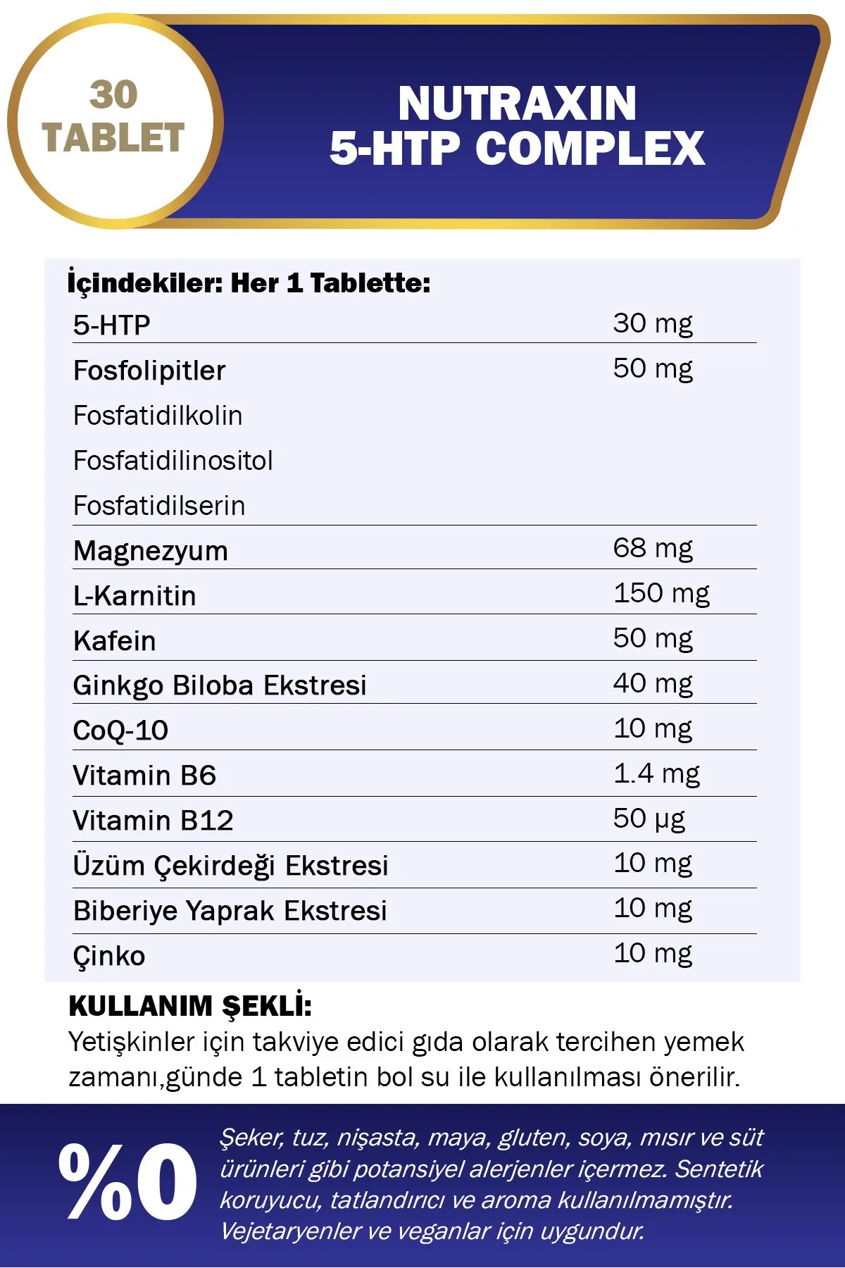 Nutraxin 5-HTP Complex Takviye Edici Gıda 30 Tablet