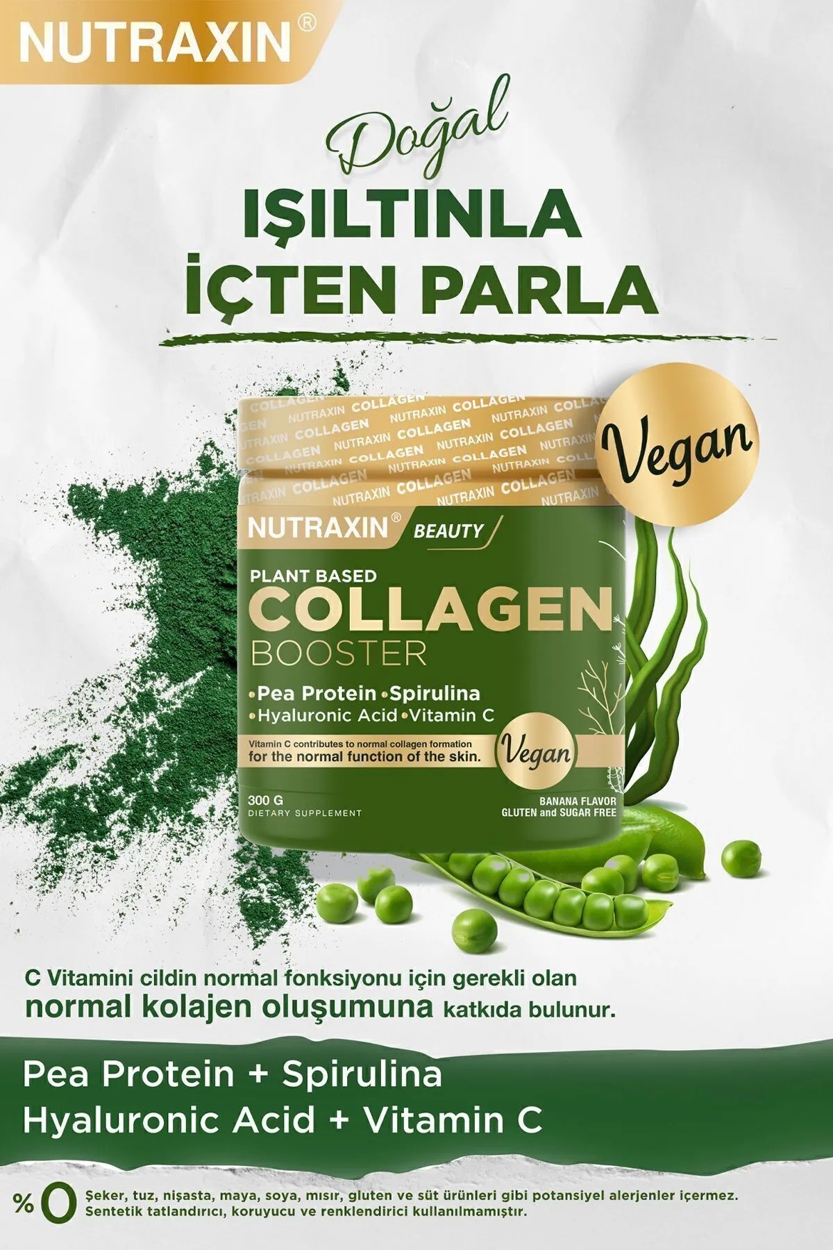 Nutraxin Vegan Collagen Booster Bezelye Proteini İçeren Takviye Edici Gıda 300 g
