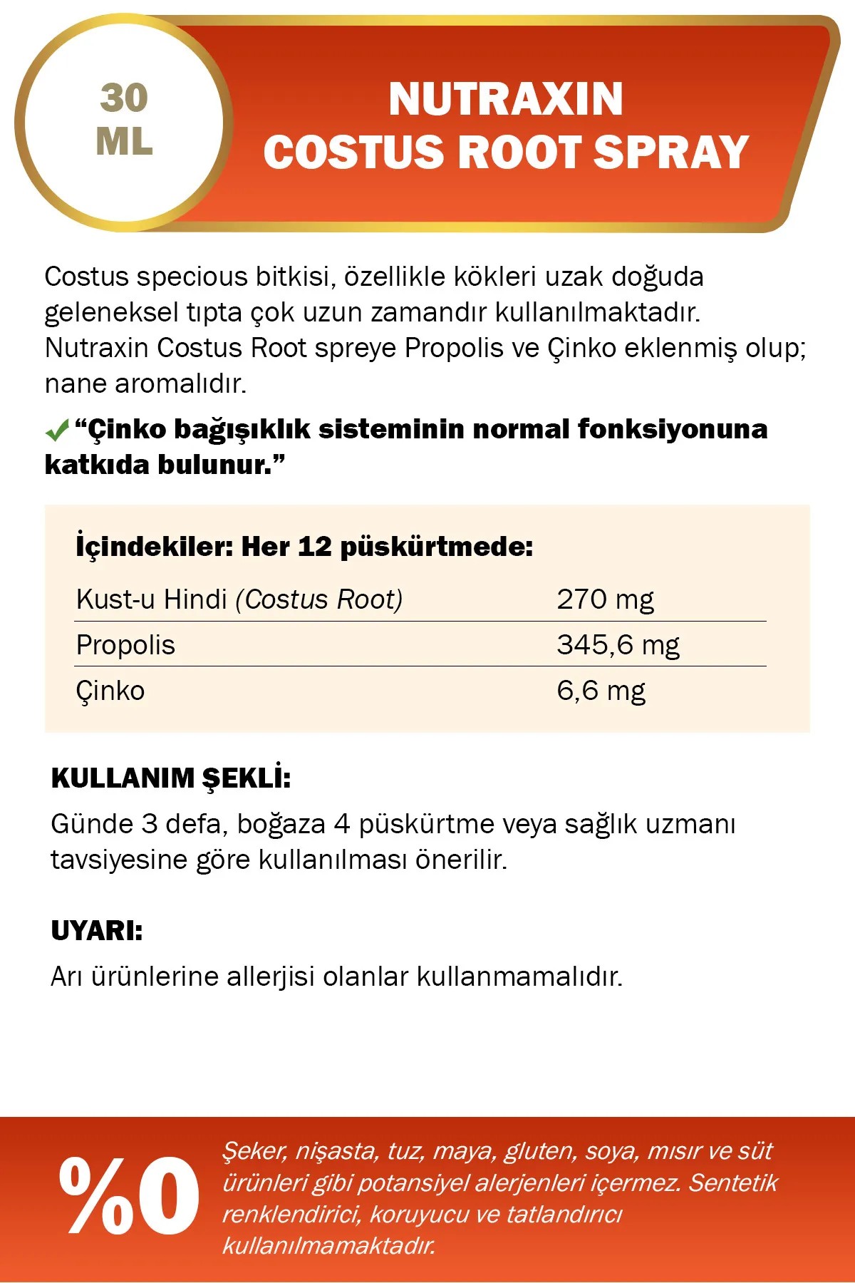Nutraxin Costur Root Nane Aromalı Sprey 30 ml