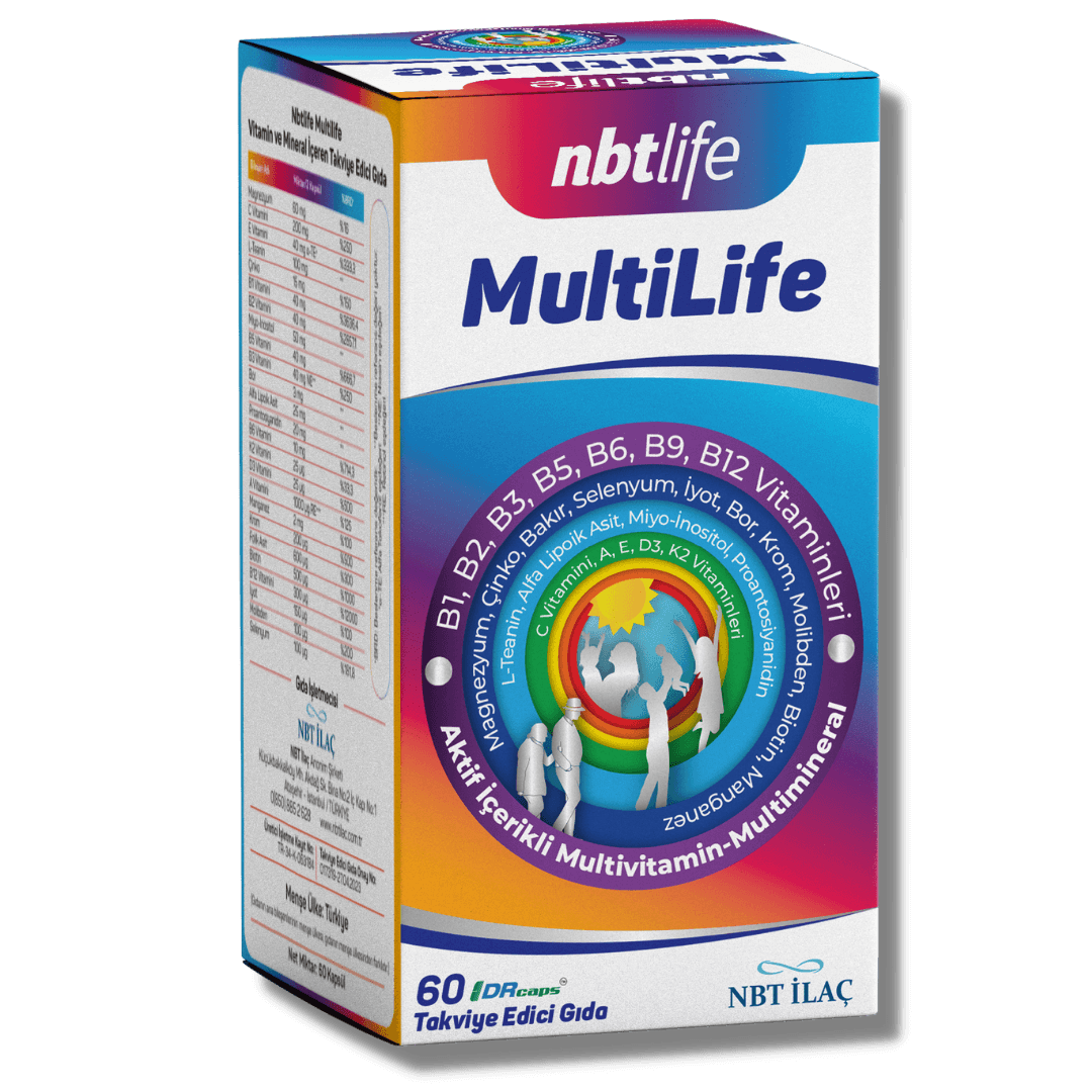 Nbt İlaç NBT Life Multilife Aktif İçerikli Multivitamin Multimineral Takviye Edici Gıda 60 Kapsül