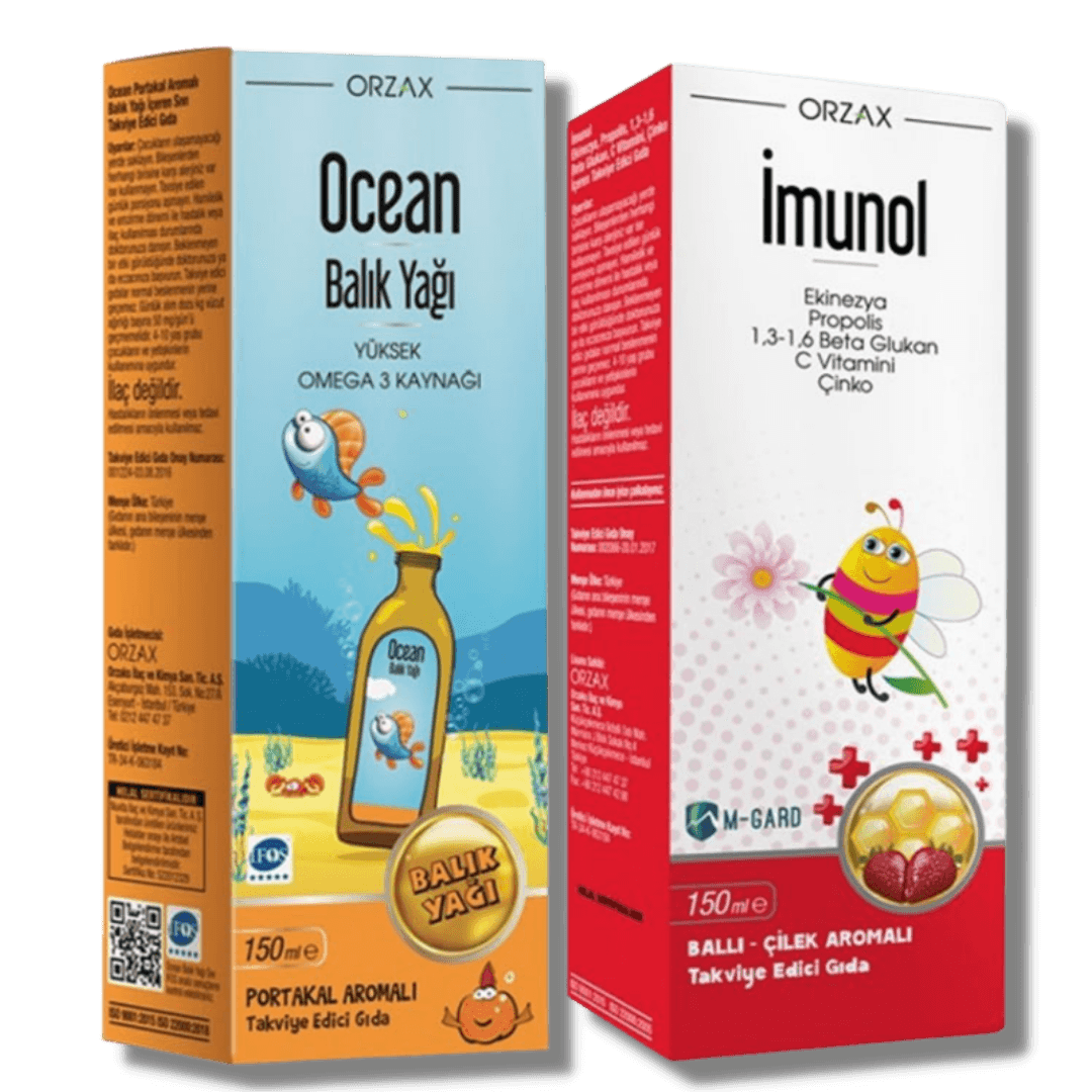 Ocean Balık Yağı Portakal Aromalı 150 ml + Imunol Şurup 150 ml - %50 İndirimli Kofre