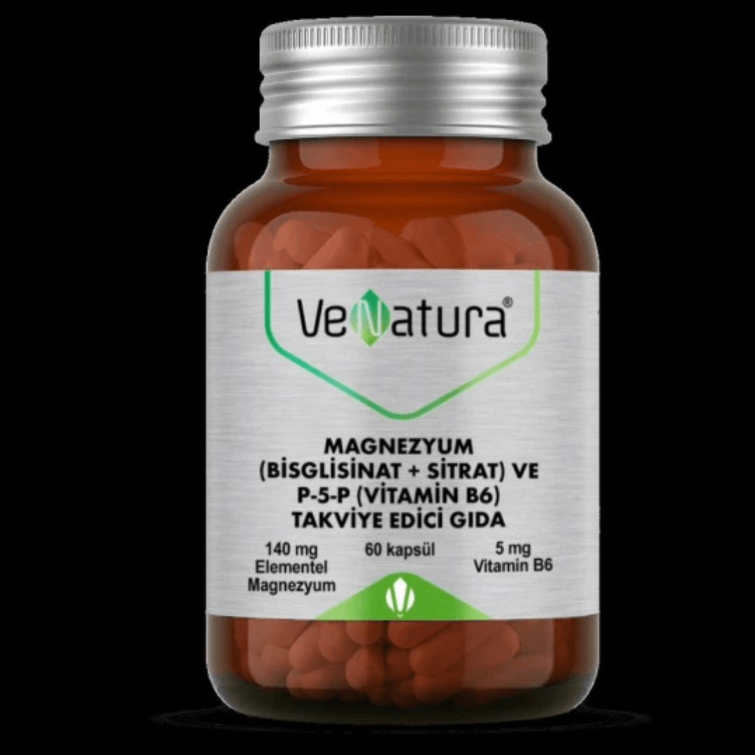 VeNatura Magnezyum (Bisglisinat+Sitrat) ve P5P (Vitamin B6) 60 Kapsül