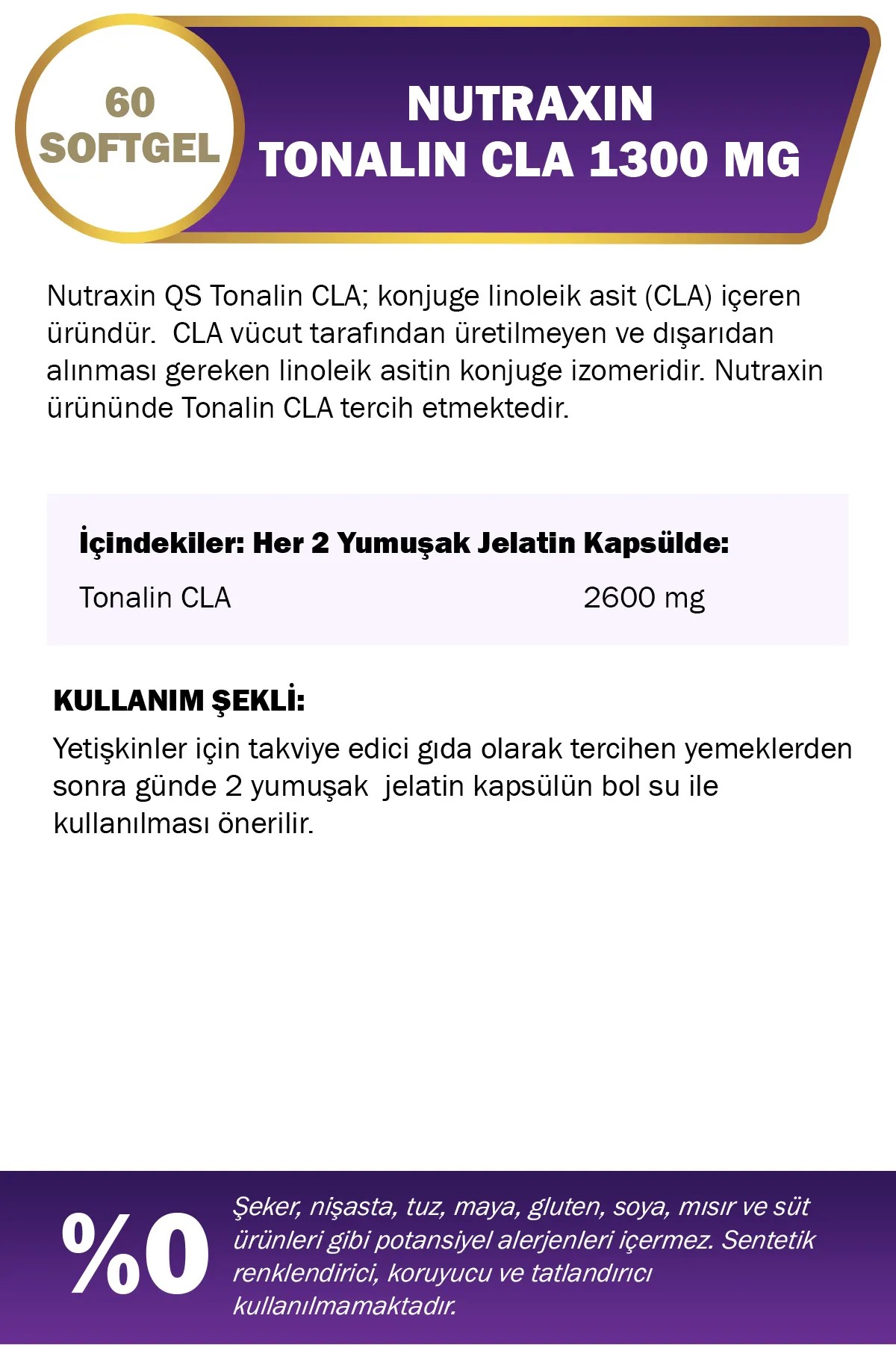 Nutraxin Quick Slim Tonalin CLA 1300mg 60 Kapsül