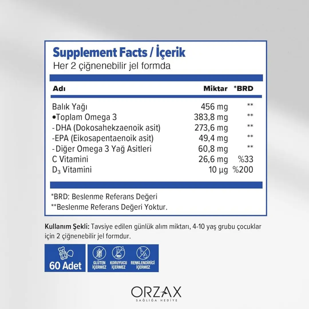 Orzax Ocean Gummies Omega-3 Kids 60 Adet Çiğnenebilir Jel Form Fiyatı