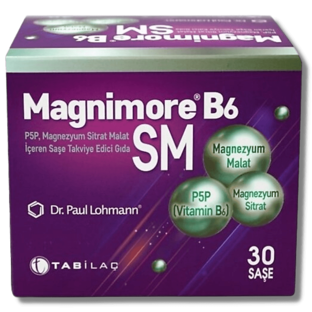 Magnimore Vitamin B6 SM Magnezyum Malat Sitrat 30 Saşe