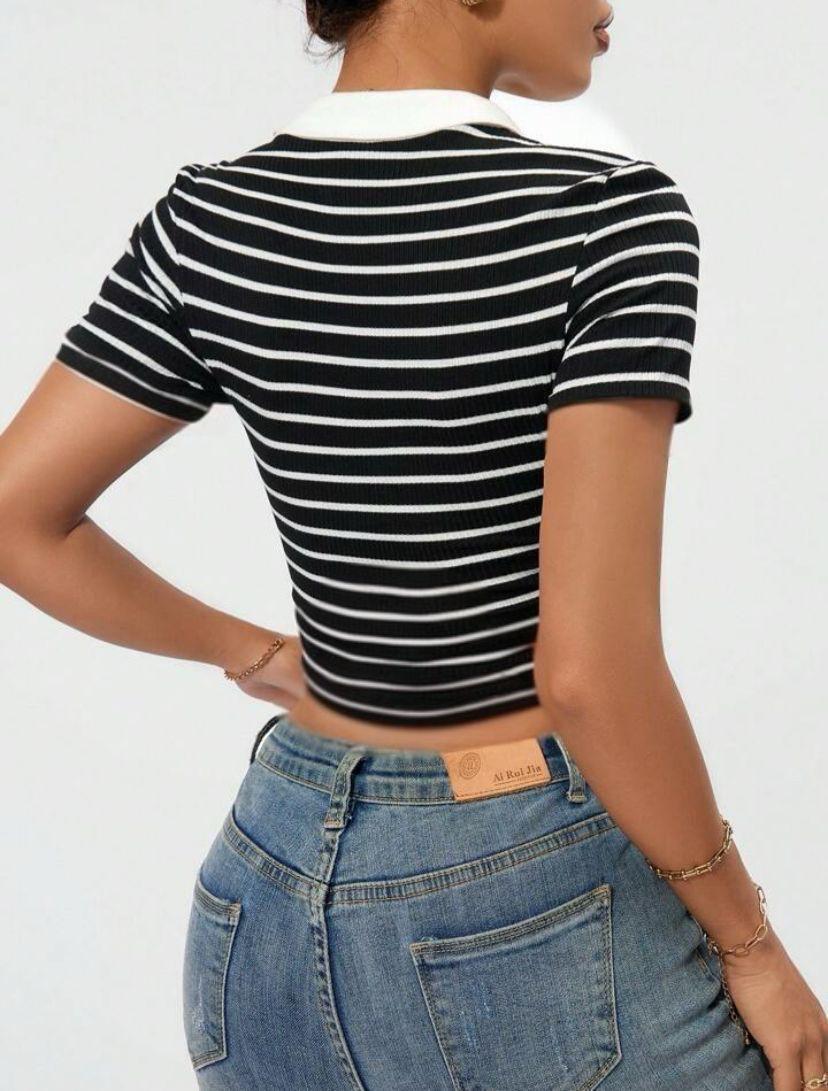 BEYAZ ÇİZGİLİ V YAKALI KAŞKORSE TŞÖRT BLUZ