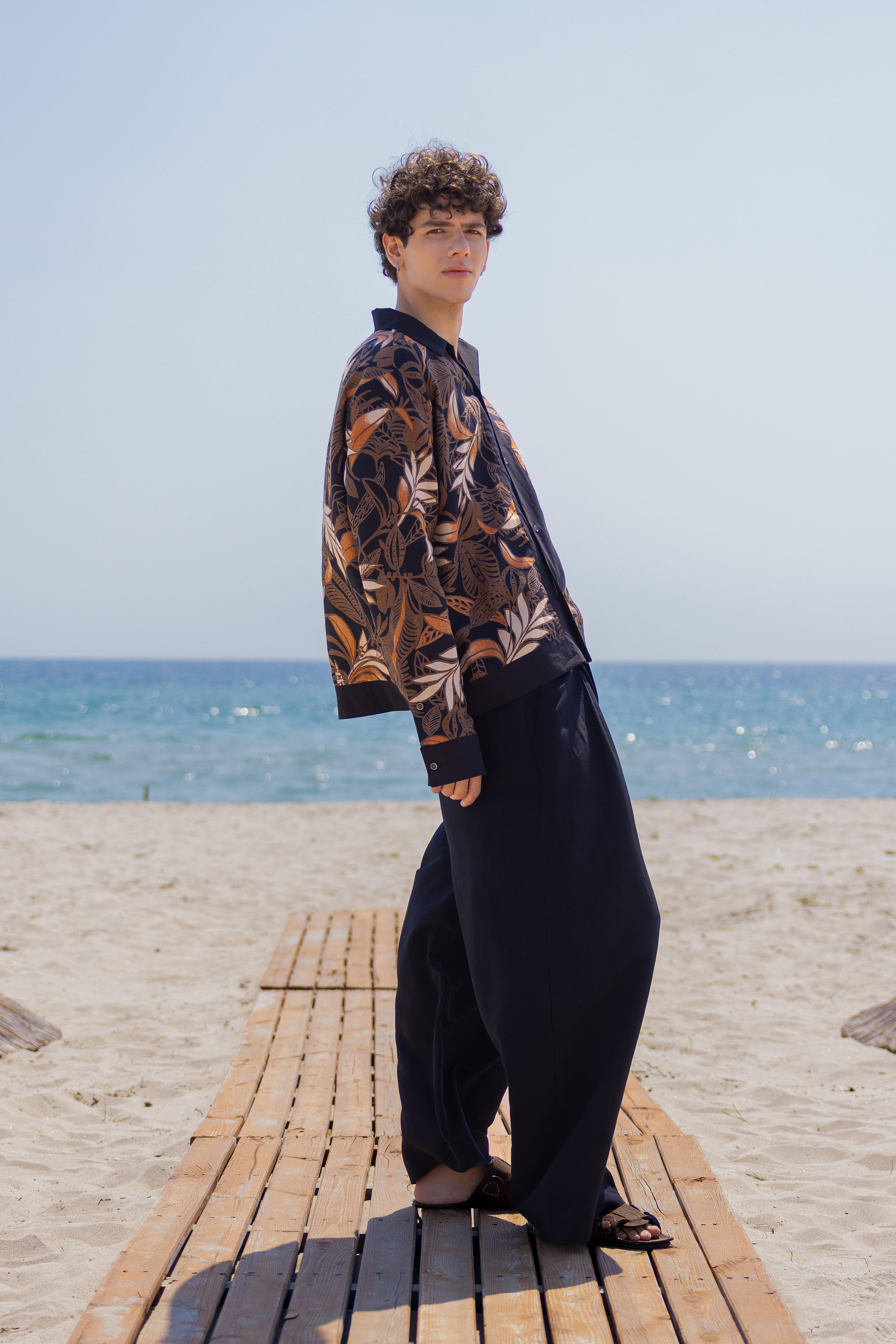 Lofibuy | 100% Linen Patterned Shirt Unisex Oversize Suit - SS25