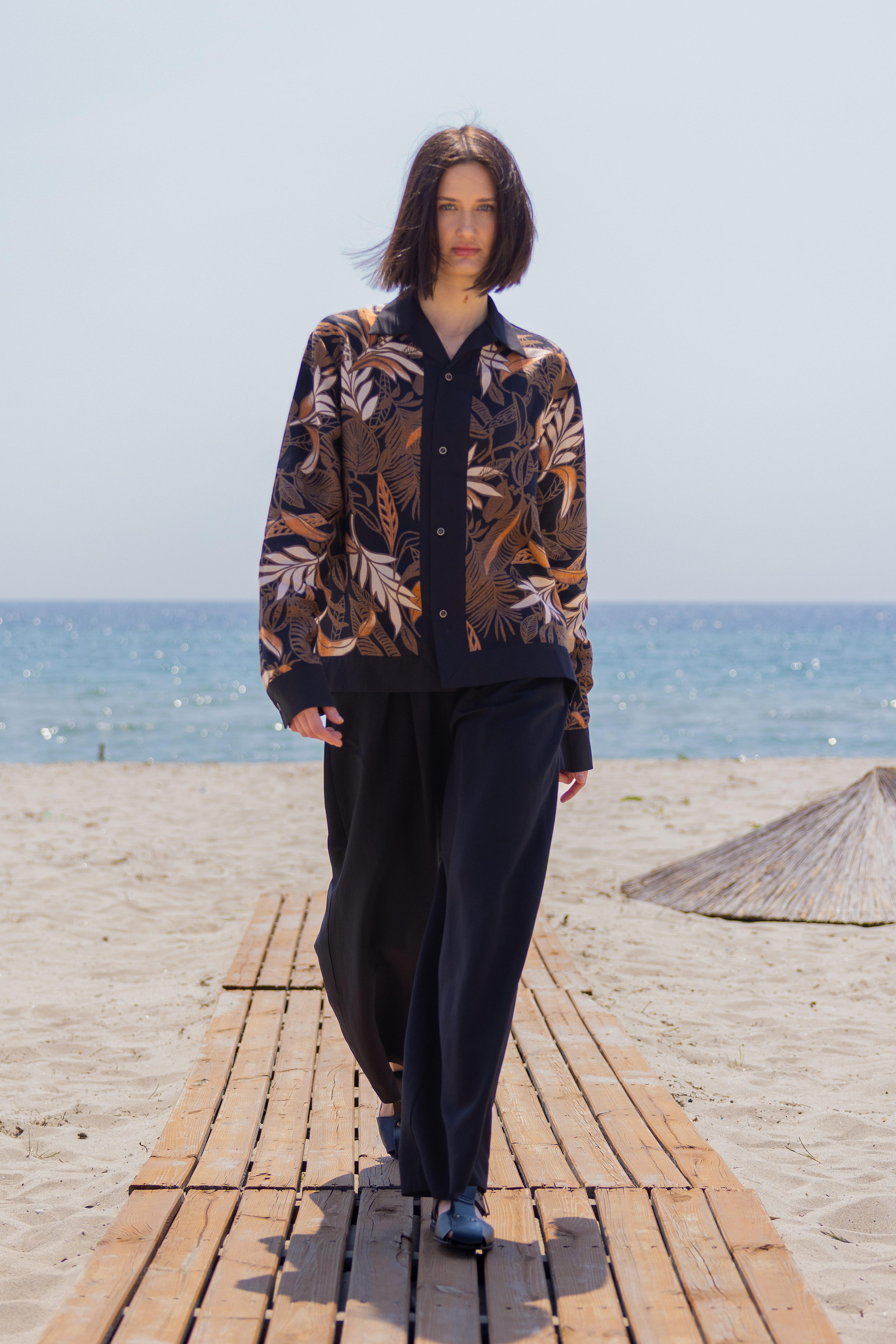 Lofibuy | 100% Linen Patterned Shirt Unisex Oversize Suit - SS25